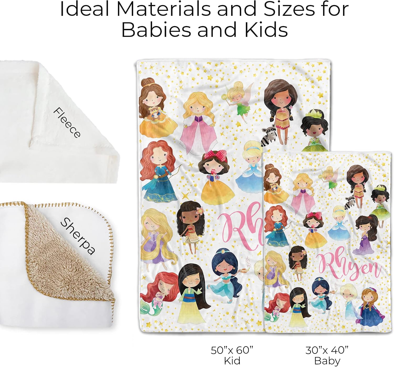 Personalized Baby Blankets for Girls, Custom Baby Gifts with Name, Princess Blanket (Princess 03)