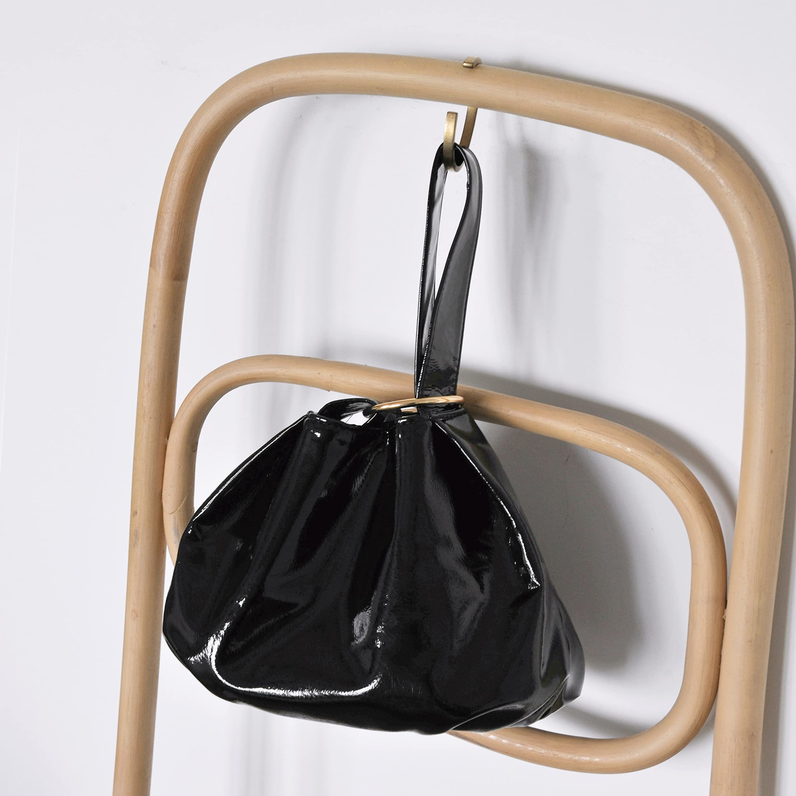 Women's Glossy Clutch Patent Vegan Leather Hobo Top Handle Bag Small Tote (Black)