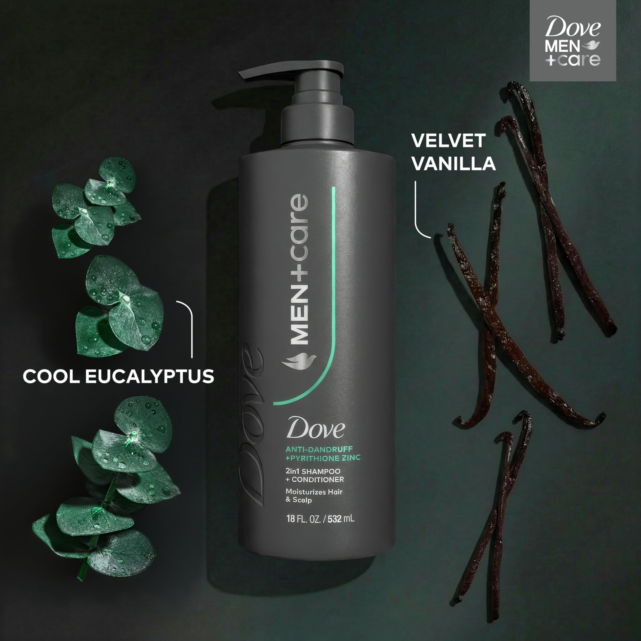 Dove Men+Care 2-in-1 Shampoo + Conditioner 1 ct Dandruff Defense to Moisturize Hair & Scalp, with Pyrithione Zinc, 18 FL OZ