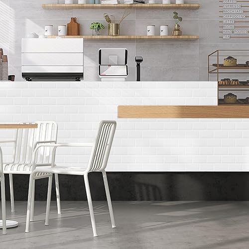 Miniatura 4 de DEWOO Azulejos de metro blanco para despegar y pegar para pared de cocina y baño, 10 hojas (12 x 12 pulgadas)