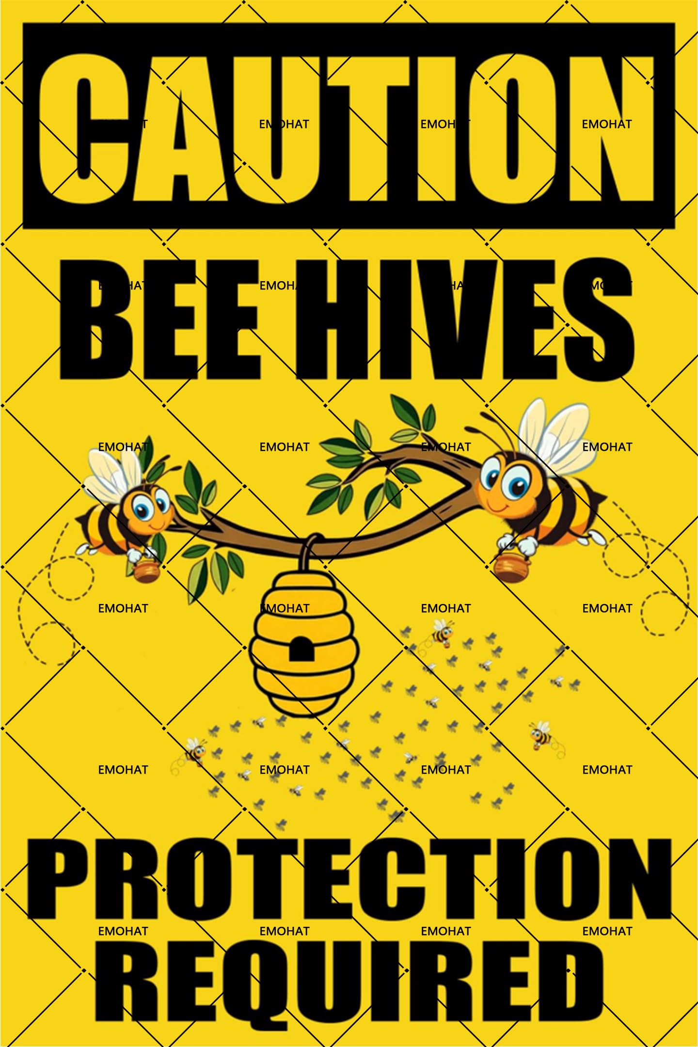 Caution Bee Hives Protection Required Metal Tin Sign, Beekeeping Apiary Warning Sign, 16x12 Inch Rustic Outdoor Theme Decor for Shed Garden Home Office