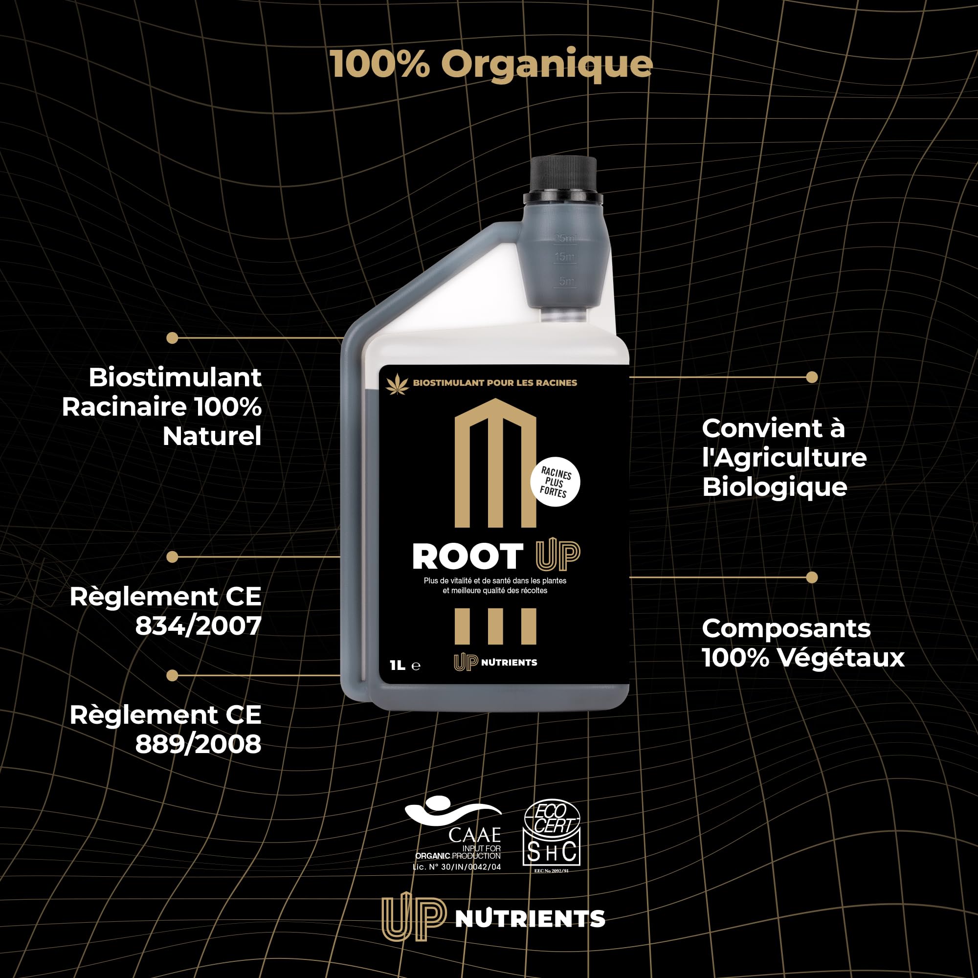 UP NUTRIENTS Bio Stimulateur de racines ROOT UP 1 L Engrais racinaire 100 % organique - Engrais activateur pour racines robustes, grandes et solides