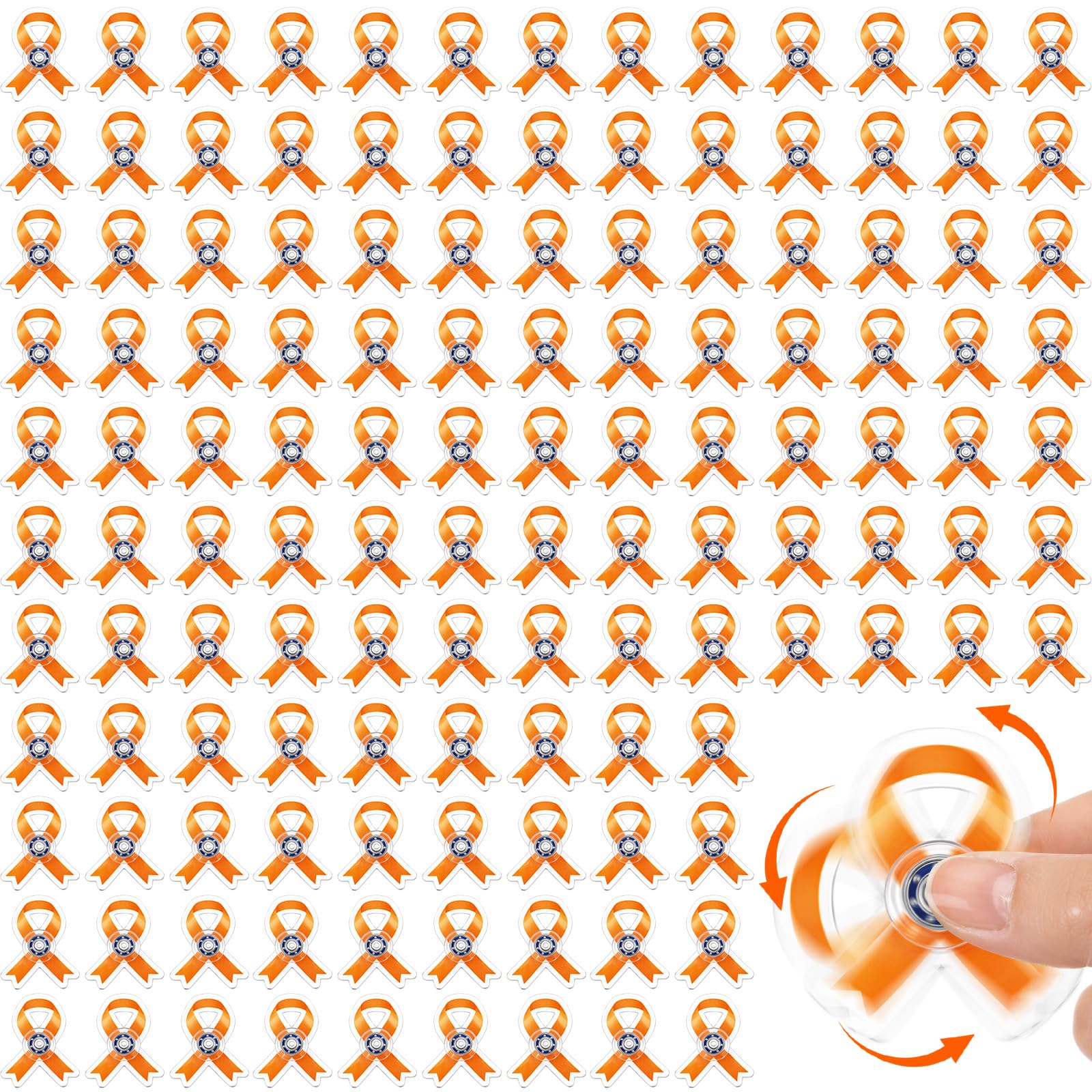 Arrowbash 100 Pcs Orange Ribbon Fidget Spinner Bulk Acrylic Leukemia Awareness Gifts Multiple Sclerosis Kidney Cancer Adhd Lymphoma Cerebral Awareness Accessory Charity Fundraiser Supplies Party Favor