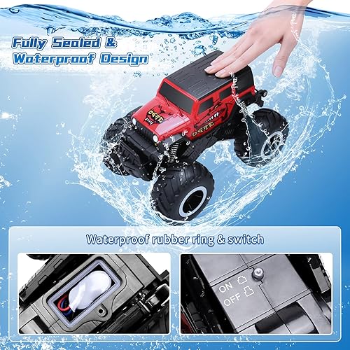 Miniatura 5 de Camiones RC 4x4 Offroad impermeables – 2.4 GHz anfibio control remoto auto juguetes para niños 4-7, camión monstruo de control remoto, juguetes de