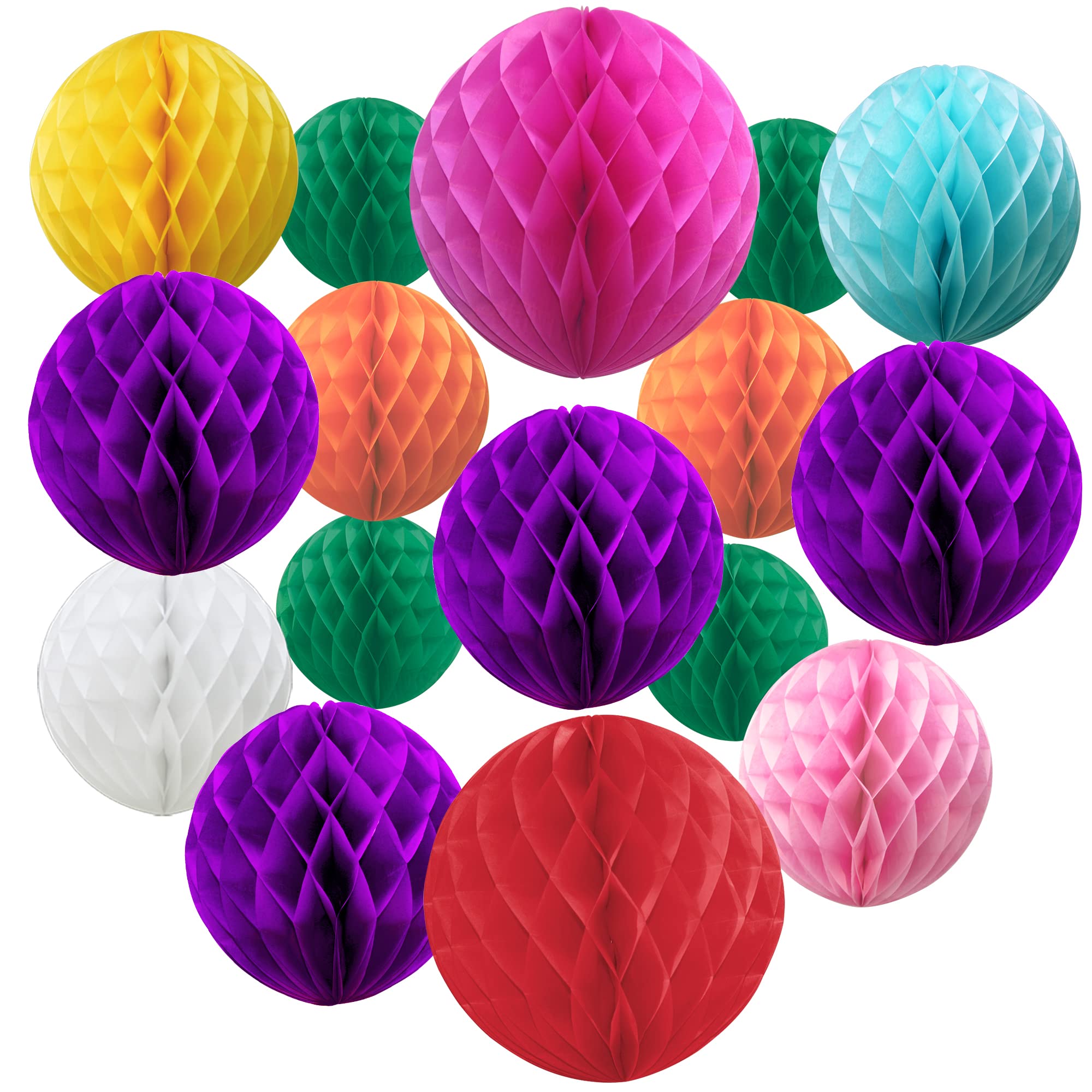 Time to Sparkle Pack of 16 Mixed Honeycomb Balls - Colorful