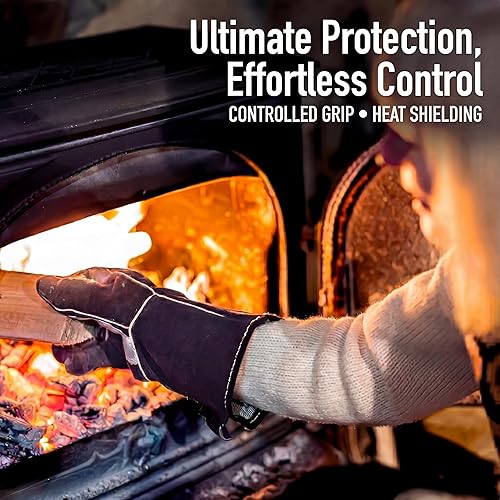 Miniatura 2 de RAPICCA 14.0 pulgadas, 662 ℉ de cuero forja/Mig/Stick soldadura resistente al calor/fuego, guantes para horno, parrilla, chimenea, horno, estufa