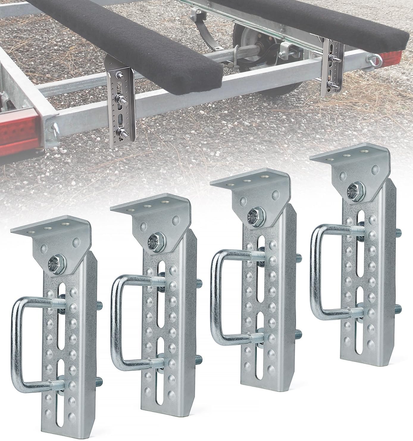 Heavy Duty Boat Trailer Bunk Brackets, 4 PCS 8" Galvanized Swivel Top Bracket Kit