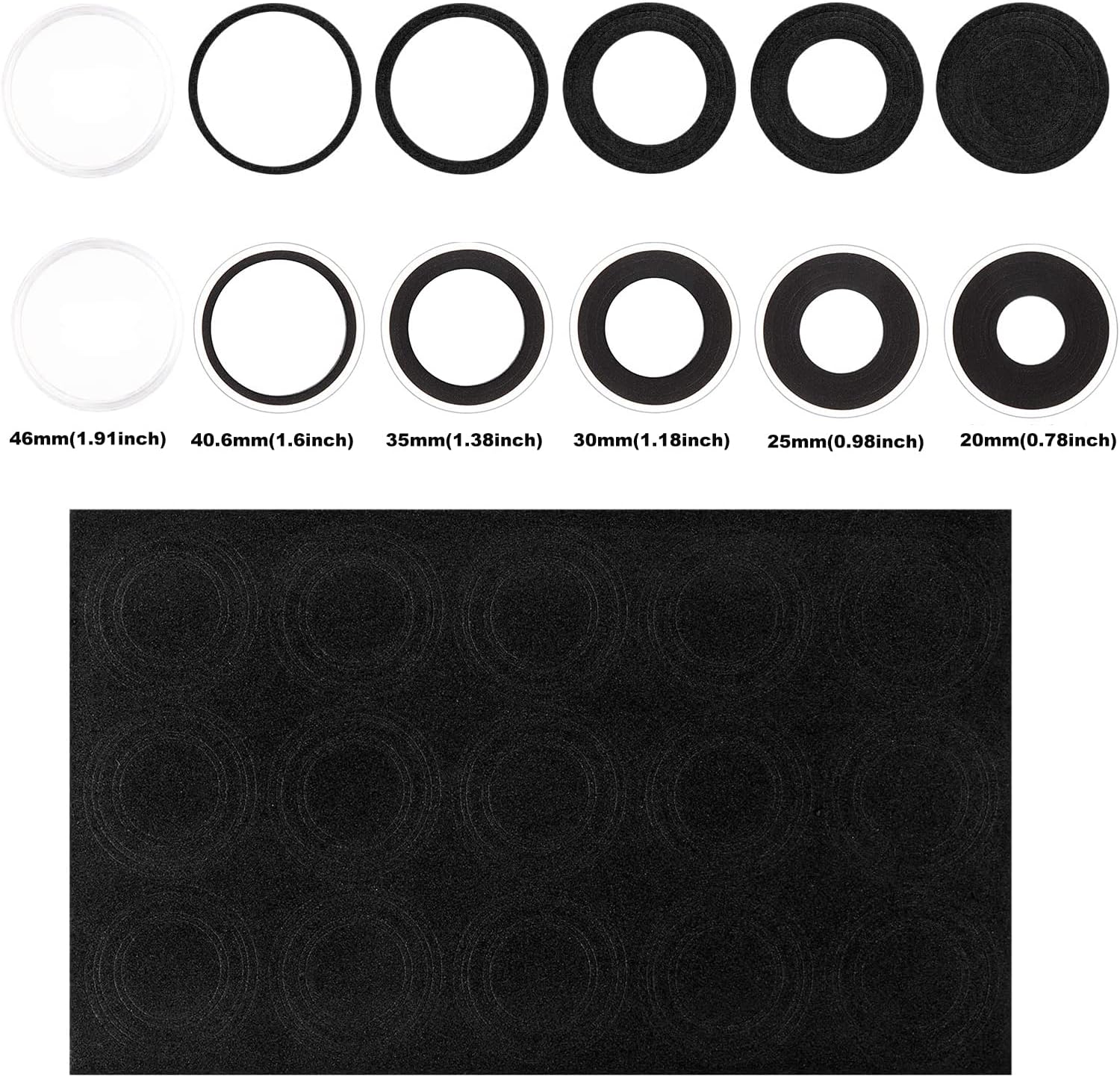 コインカプセル100個 46mm 6サイズ (20/25/30/35/40.6/46mm) 保護ガスケットコイン