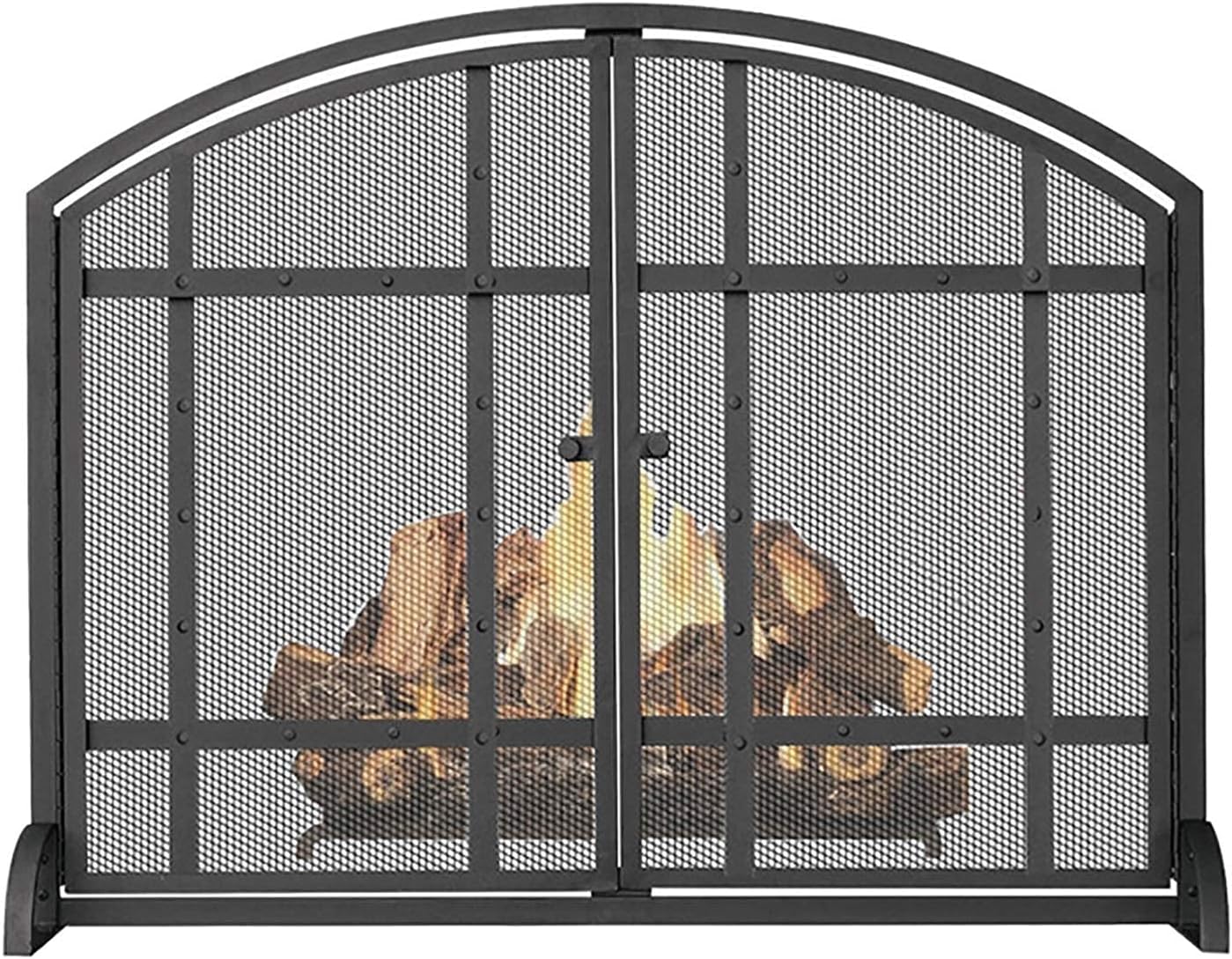 Fireplace Screen Guard, Fireplace Guard Arched Free-Standing Fireplace Screen with Doors 36in Tall - Indoor Safety Fire Place Fence Single Panel Solid Wrought Iron Frame