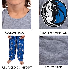 Ultra Game NBA Official Youth 2 Piece T-Shirt & Lounge Pants Pajama Set, Dallas Mavericks, Boys Sizes, 7