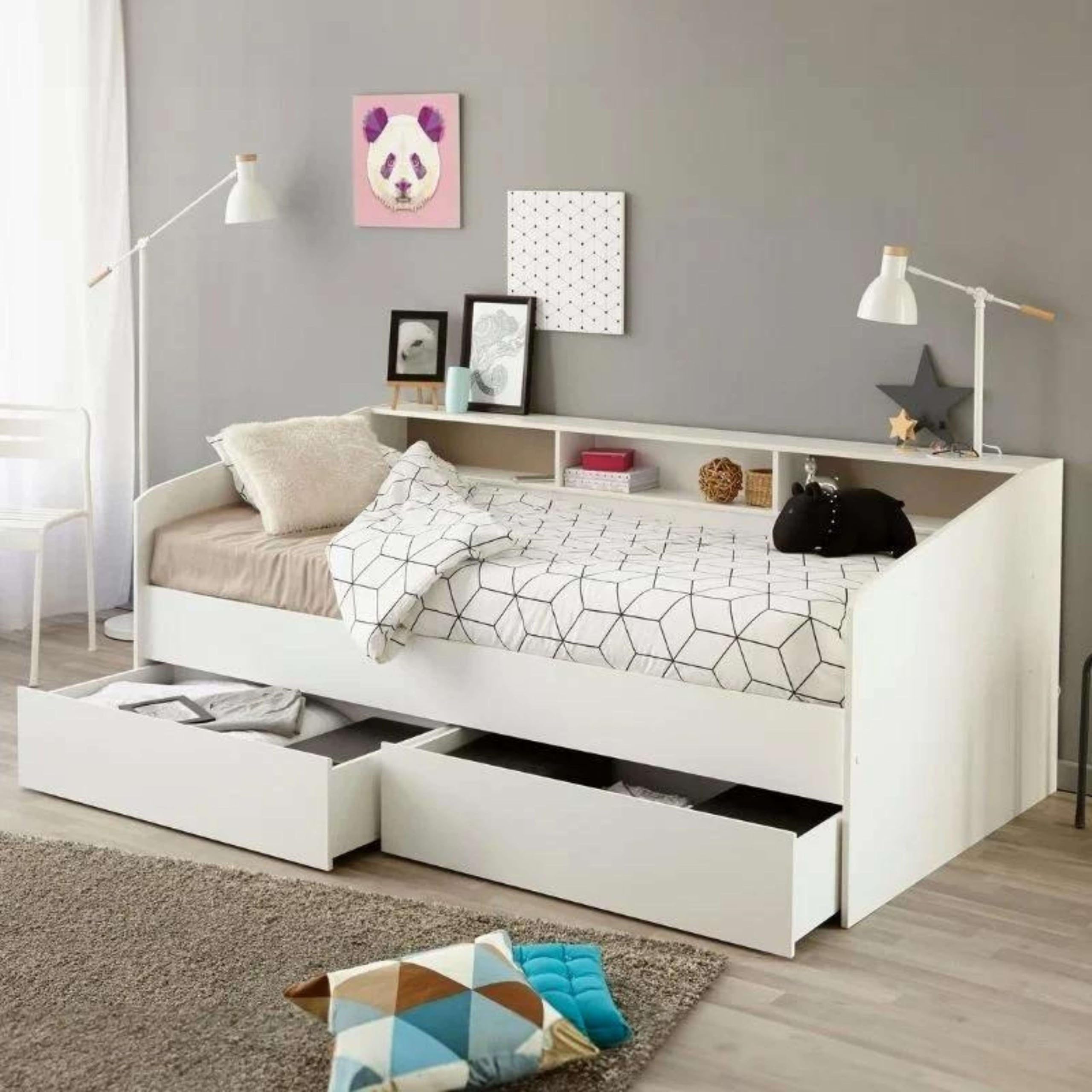Miroytengo Cama Juvenil Style Color Blanco con cajones y estantes Personalizables habitacion Infantil Moderna 80x203x113cm