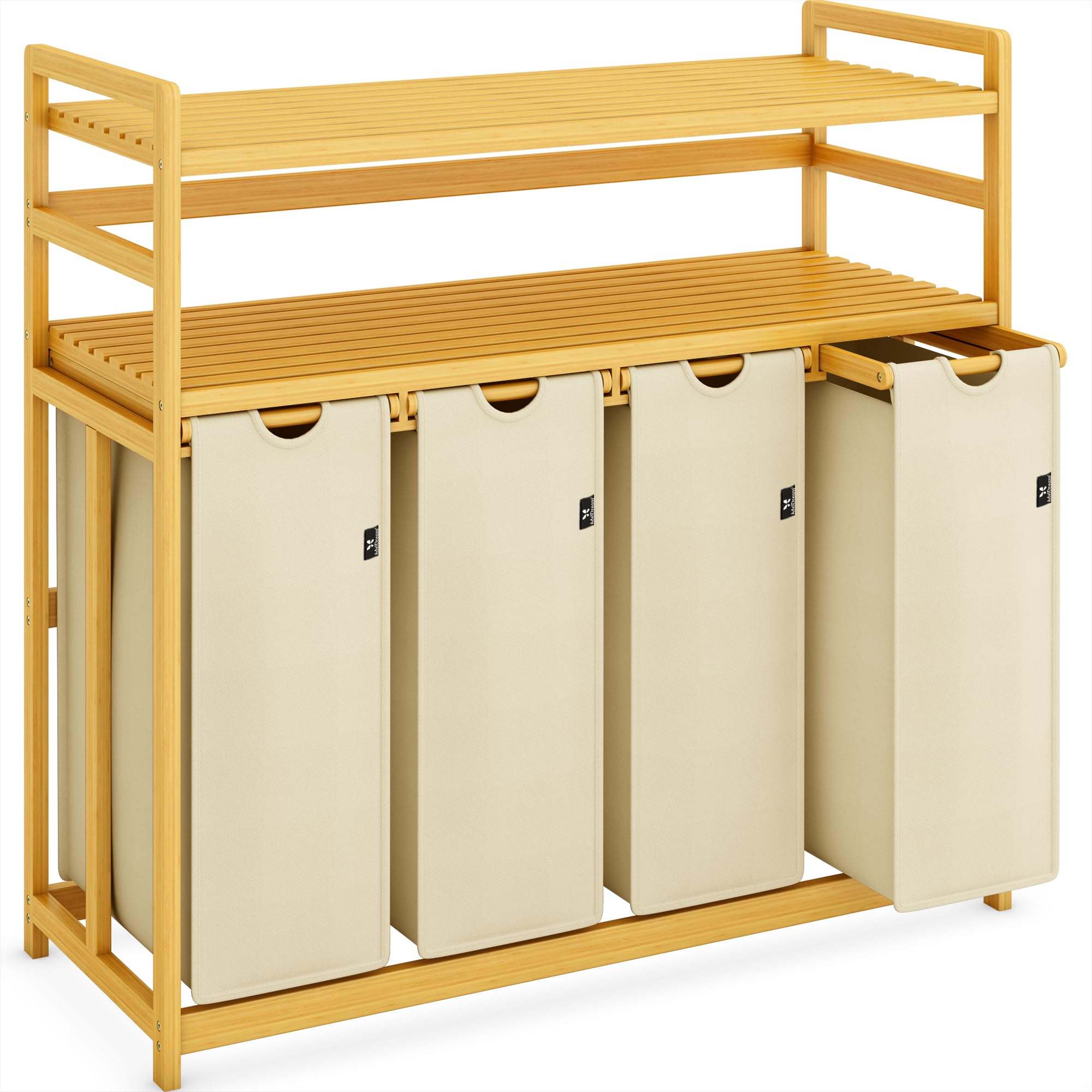Adel Dream Beige-12-8 Adeldream Laundry Basket 200 L 4 Compartments Extendable And Removable Laundry Bag Laundry Hamper Bamboo Frame Laundry Box Laundry Baskets Laundry Sorter Bamboo (Beige-12-8)