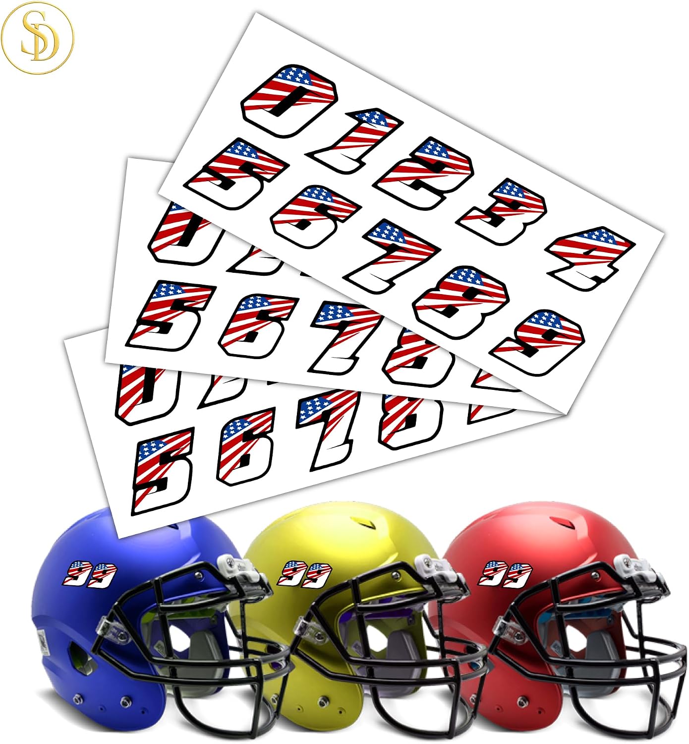 American Flag Number Stickers for Helmet Mailbox Racing – 3 Sets (0-9) Waterproof Vinyl Decals, Baseball Football Hockey Indoor Outdoor, Bold Patriotic USA Design 1.25 Inch