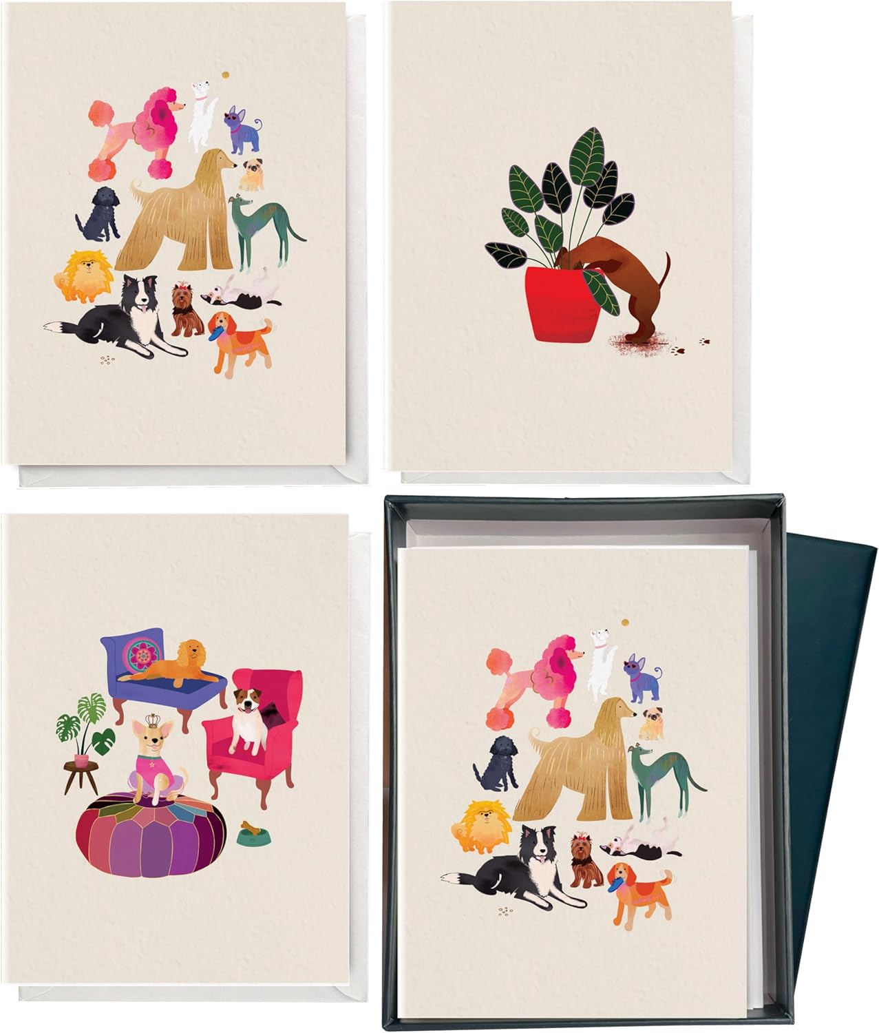 Elena Essex 12 Pack Blank Cards for All Occasions in One Box Set / 3.75 x 5.2 Inch Greeting Cards Assortment with Envelopes/Funny Cute Dogs Design Blank Cards / 300 Gsm Gold Foil Embossed Notecards