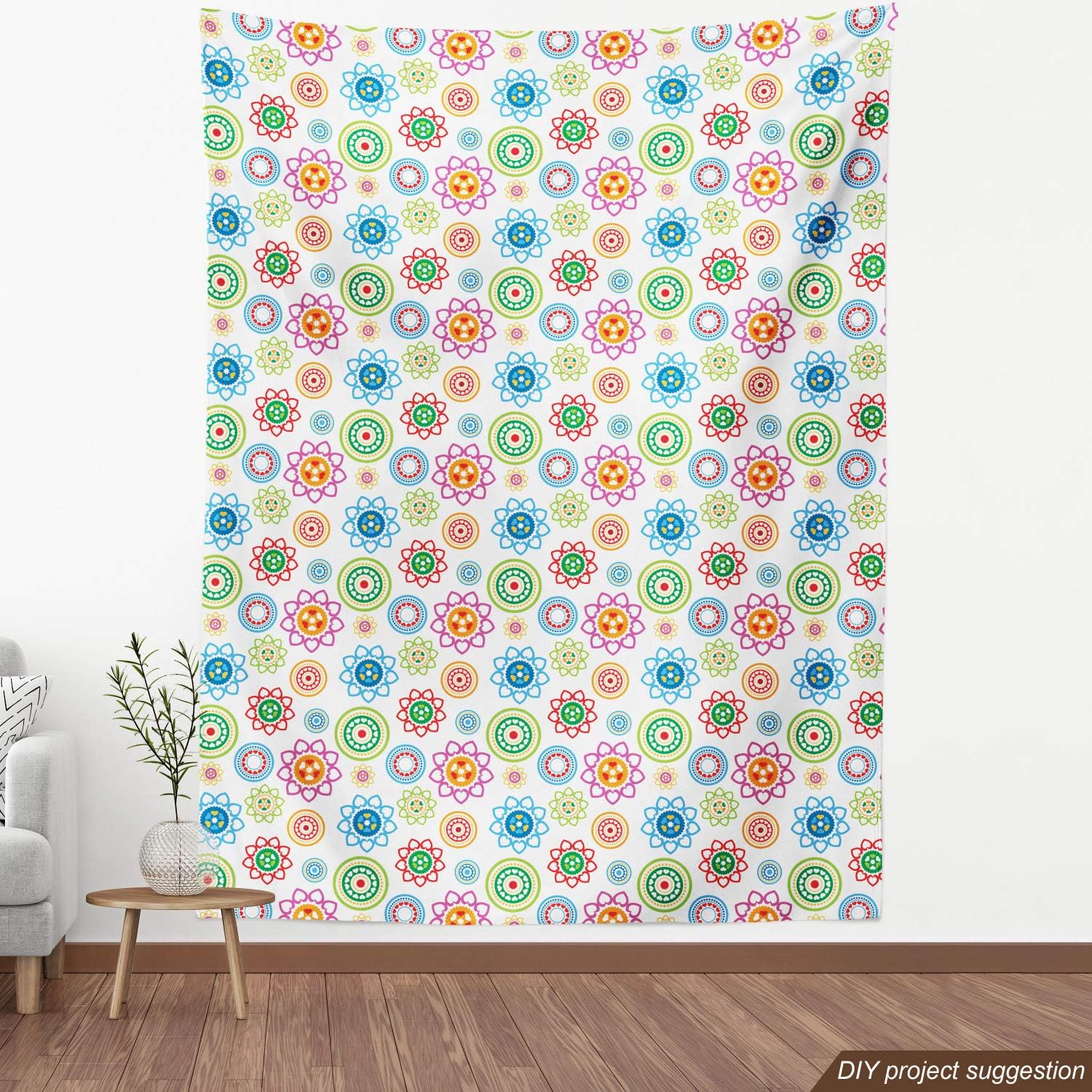 Ambesonne Modern Fabric by The Yard, Colorful Style Inspired Patterns with Flower Like Images Art, Decorative Fabric for Upholstery and Home Accents, 3 Yards, Green Orange