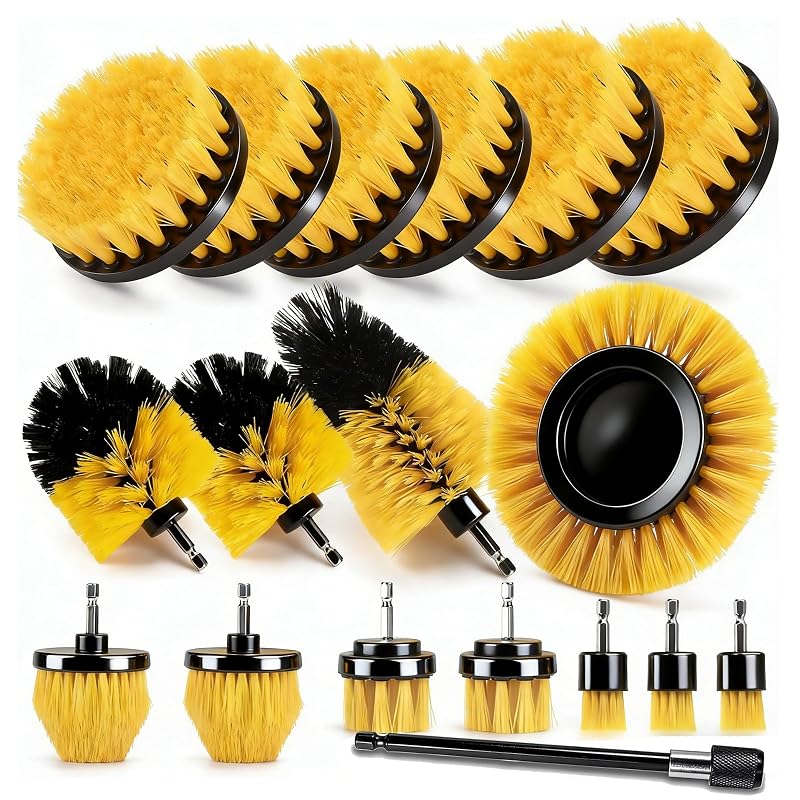 Kit de Escovas para Furadeira com Haste Extensora, 18 Peças, Cerdas de Nylon para Limpeza Automotiva e Doméstica senylanhxy