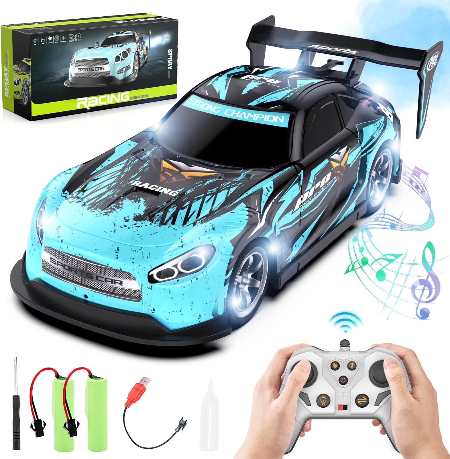 Shinkuro Remote Controlled Racing Car, 2.4G RC Racing High Speed Rechargeable RC Car, 2 Rechargeable Batteries for Children, Remote Controlled Car Toy for 3-8 Children (Blue)