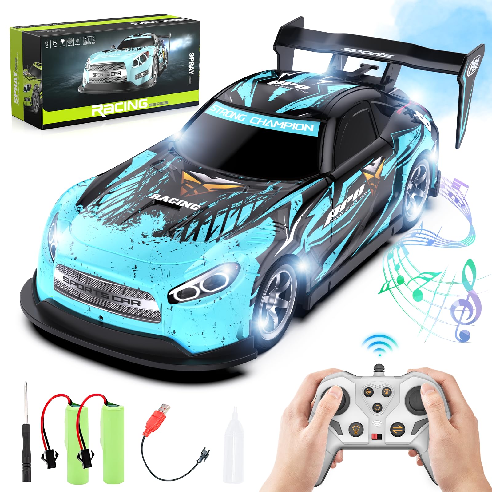 Shinkuro Remote Controlled Racing Car, 2.4G RC Racing High Speed Rechargeable RC Car, 2 Rechargeable Batteries for Children, Remote Controlled Car Toy for 3-8 Children (Blue)
