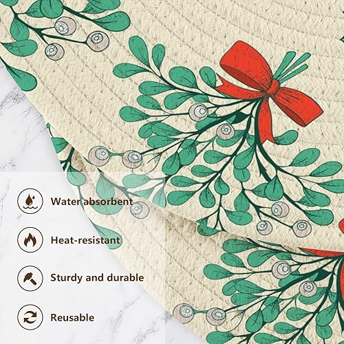 Miniatura 3 de Winter Christmas Branches of Mistletoe Heat Resistant Pad Extra Large Trivet for Hot Pots and Pans Heat Resistant Mat for Microwave Stove Kitchen