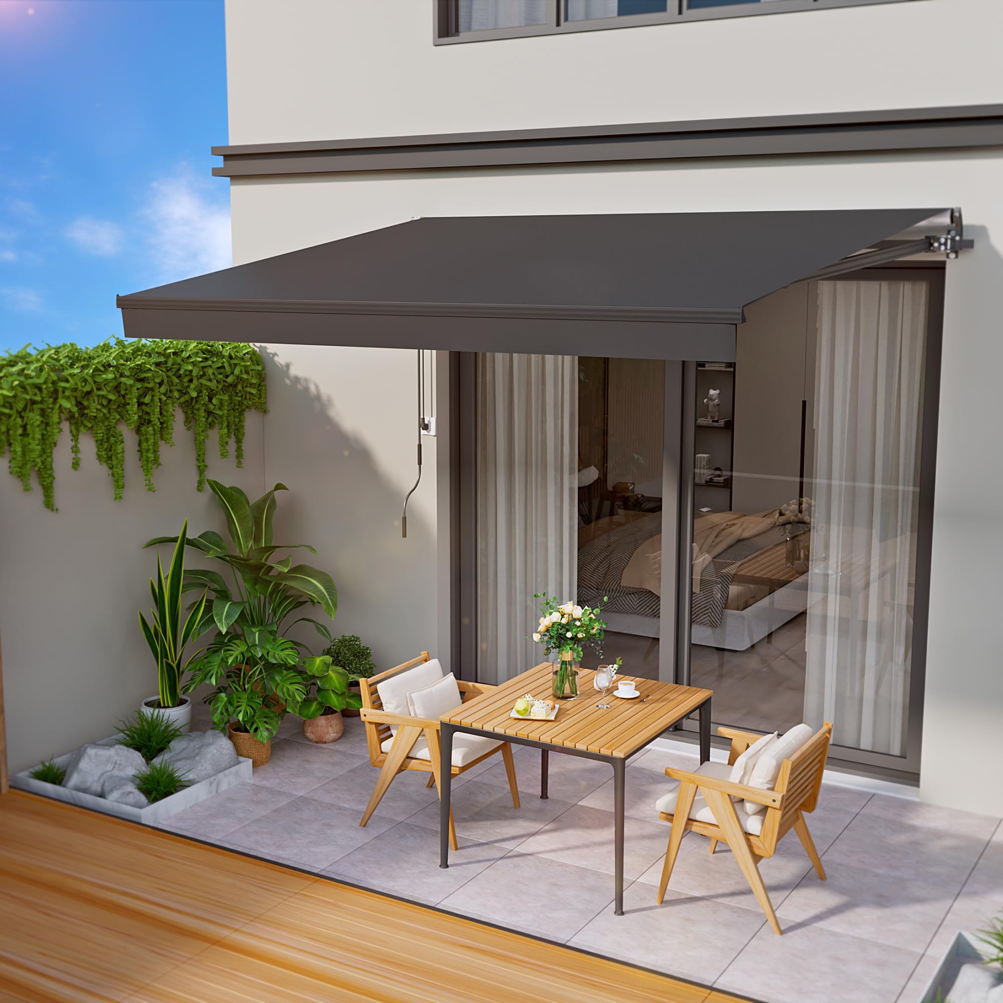 HOMEDEMO Markise Elektrisch mit Fernbedienung Gelenkarmmarkise (300 x 250cm) Anthrazit mit Handkurbel, Terrassenmarkise Balkonmarkise Sonnenschutz und wasserdicht, inkl. Wandhalterung