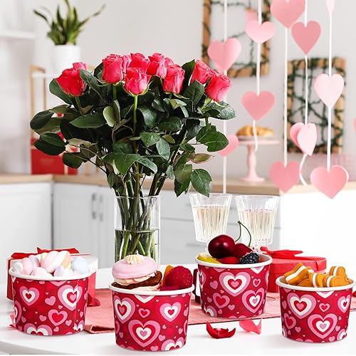 Miniatura 7 de Zopeal 100 tazas de helado para el día de San Valentín, 9 onzas, tazas de papel para aperitivos, cuencos de sopa desechables con corazón de San
