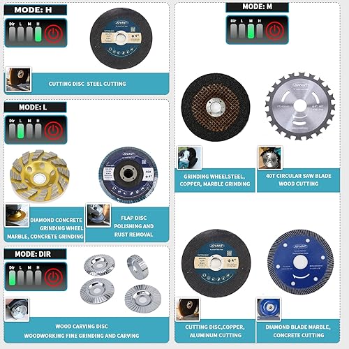 Miniatura 6 de Amoladora angular inalámbrica de 20 V, kit de amoladora angular eléctrica de 4 pulgadas y 4-12 pulgadas, amoladora eléctrica de 8500 rpm, motor sin