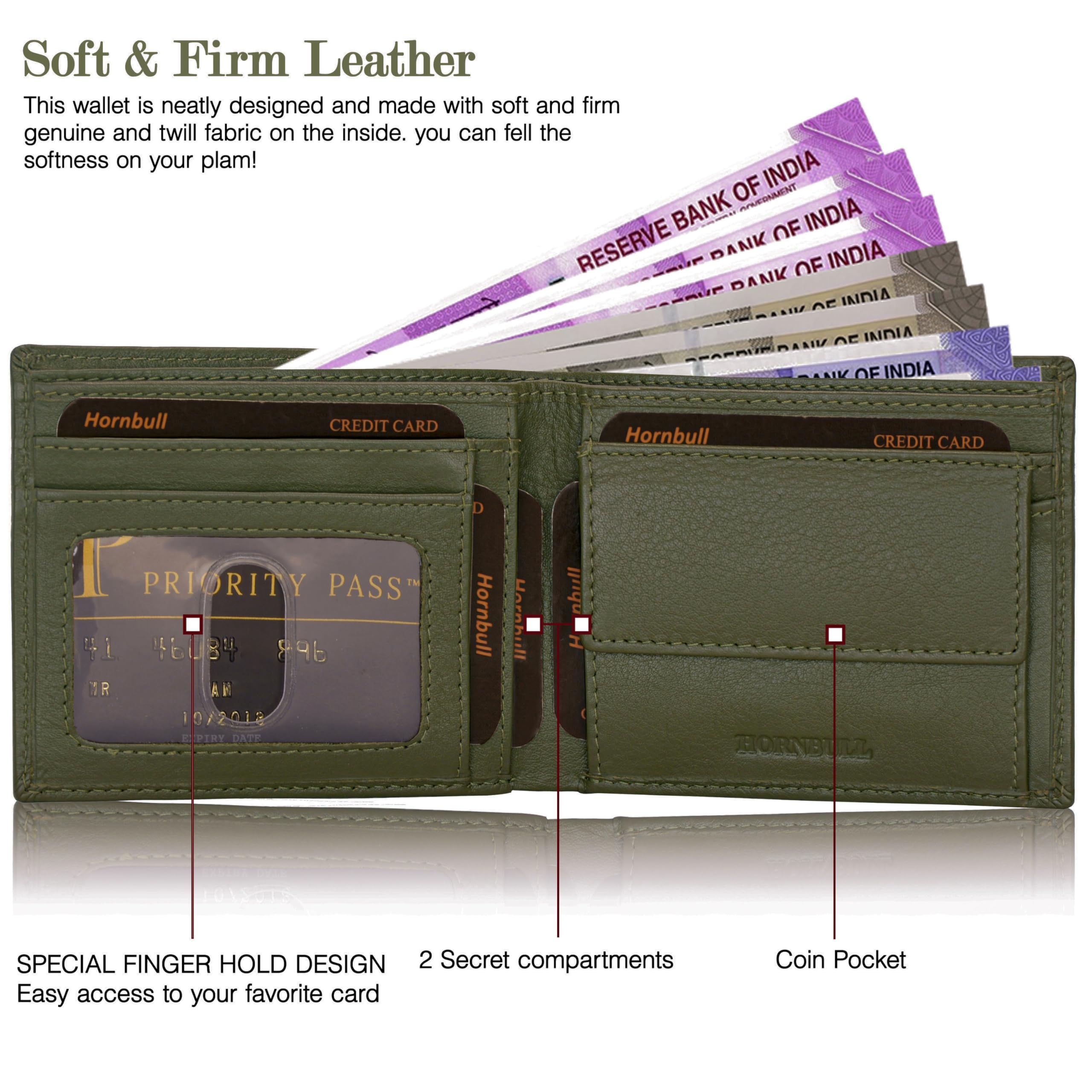 HORNBULL Maddison Men's Olive Green Genuine Leather Wallet - Image 3 thumbnail