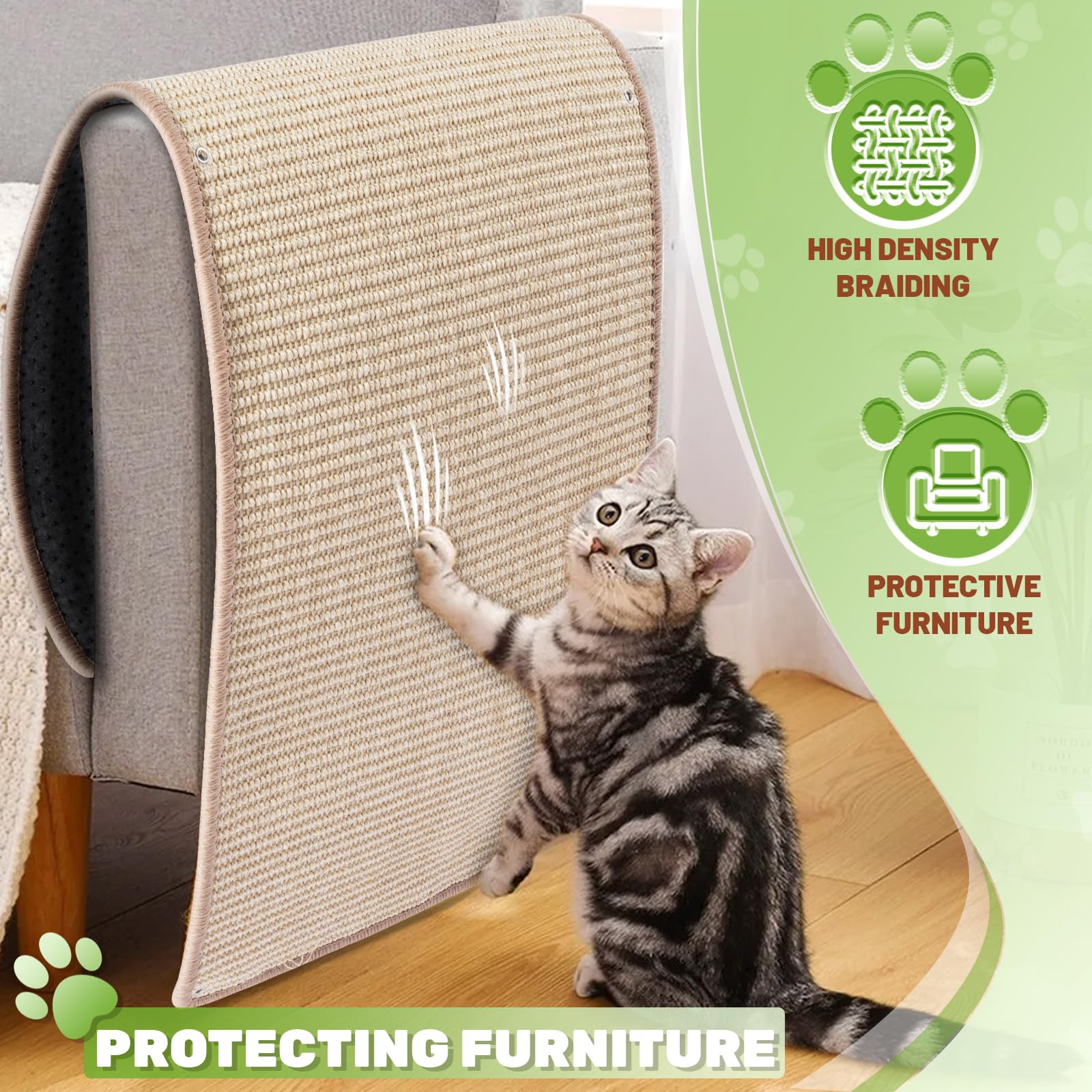 SINBLUE Natural Sisal Cat Wall Climbing Carpet 100x40 cm Thickened Wall Scratcher Carpet Mat Pad - Image 3