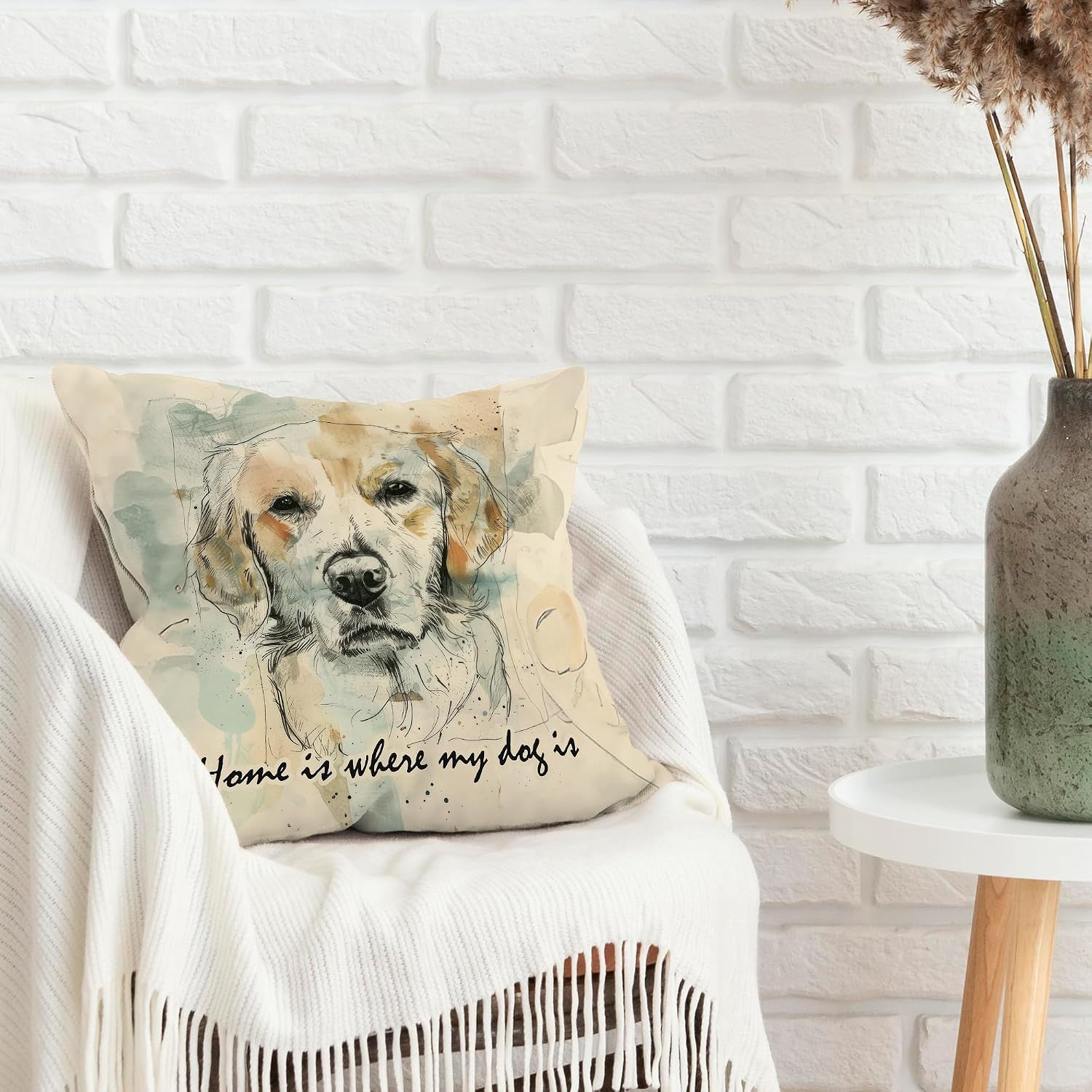 Labrador Vintage Throw Pillow Covers, Home is Where My Dog is Decorative Pillows Covers Gifts for Dog Lovers, Funny Farmhouse Pillows Cases Decor for Bed Couch Bedroom 18x18 inch image 5