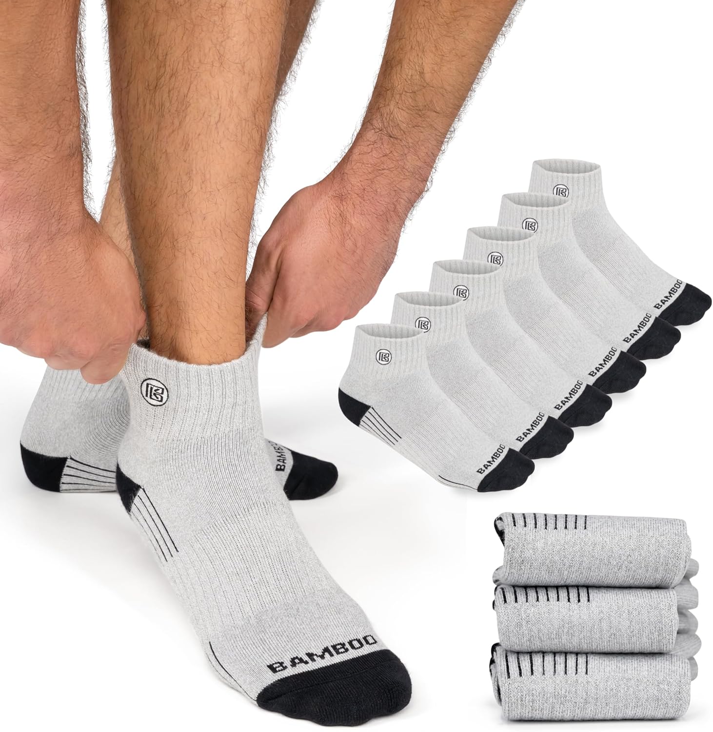 Premium Bamboo Rayon Quarter Crew Socks for Men Moisture Wicking Odor Control Cushioned Sole Breathable Work Socks