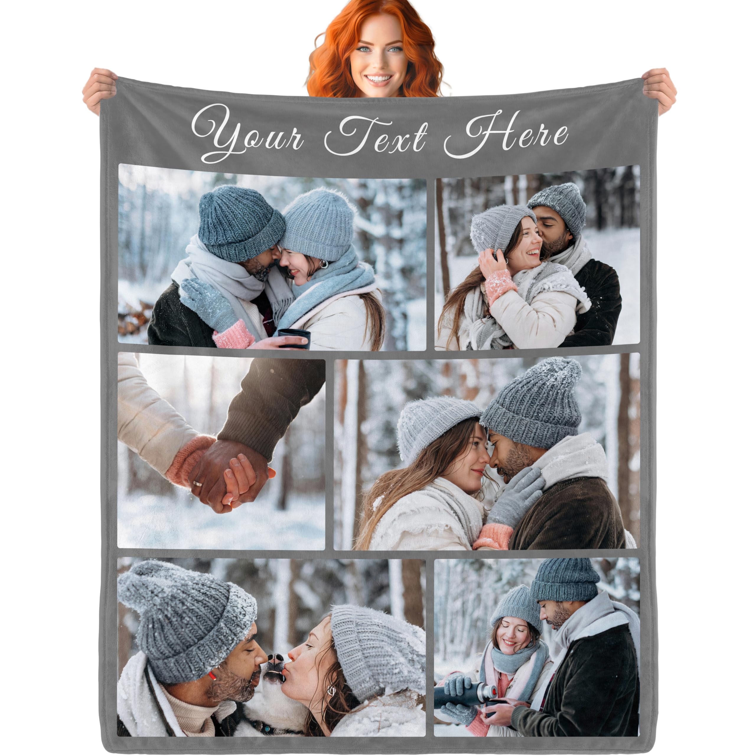 Ericat Photo-6-3 Personalised Blanket With Photo Text Custom Throws