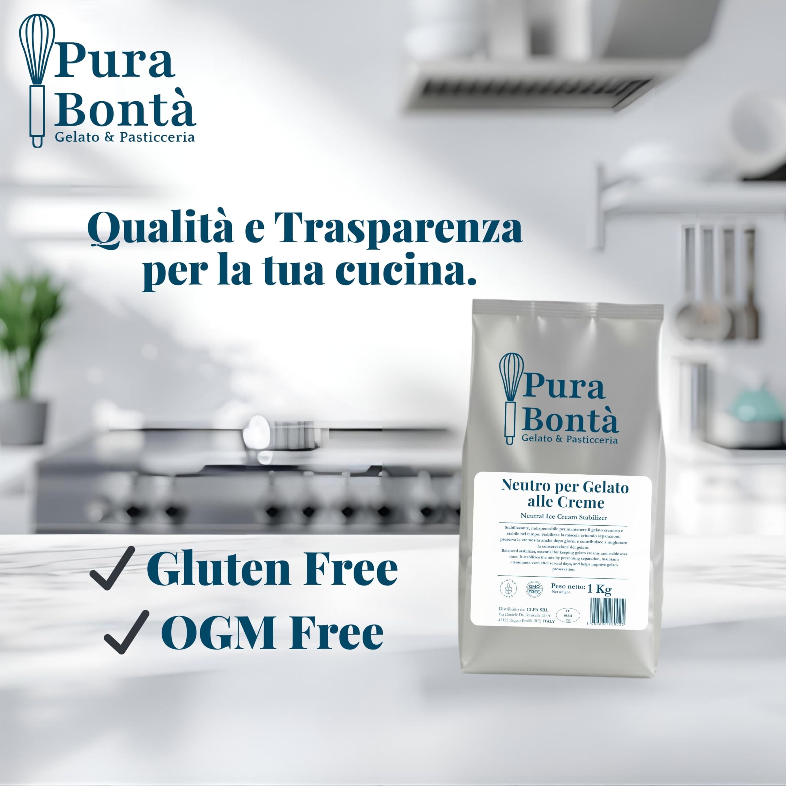 PURA BONTÁ Stabilizzante Neutro per Gelato Crema 500g | Soluzione Anti-Cristalli | Consistenza Cremosa per Gelato Artigianale Fatto in Casa | Addensante Superiore | Confezionato in Italia