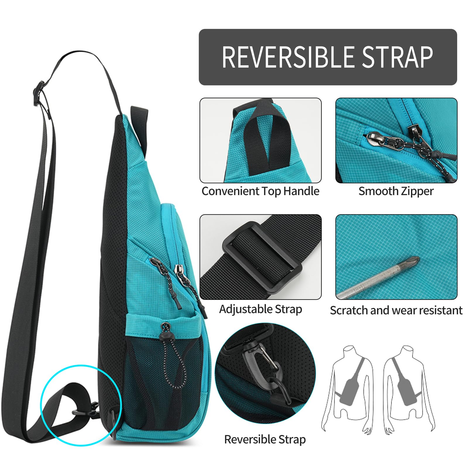 Bolsa pequeña con 2 soportes para botellas, mochila cruzada para uso diario, botella no incluida, Negro -, Pequeño, Bolso bandolera 4