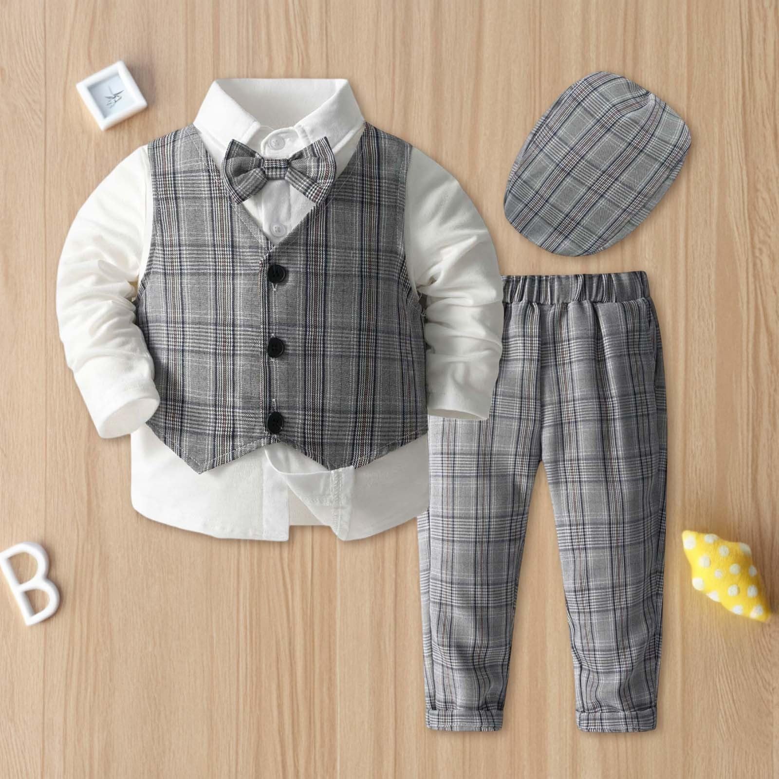 WWricotta Abiti per neonati, completi, smoking per neonati, abiti da uomo, abiti formali, camicia + gilet + pantaloni, completi per neonati/A