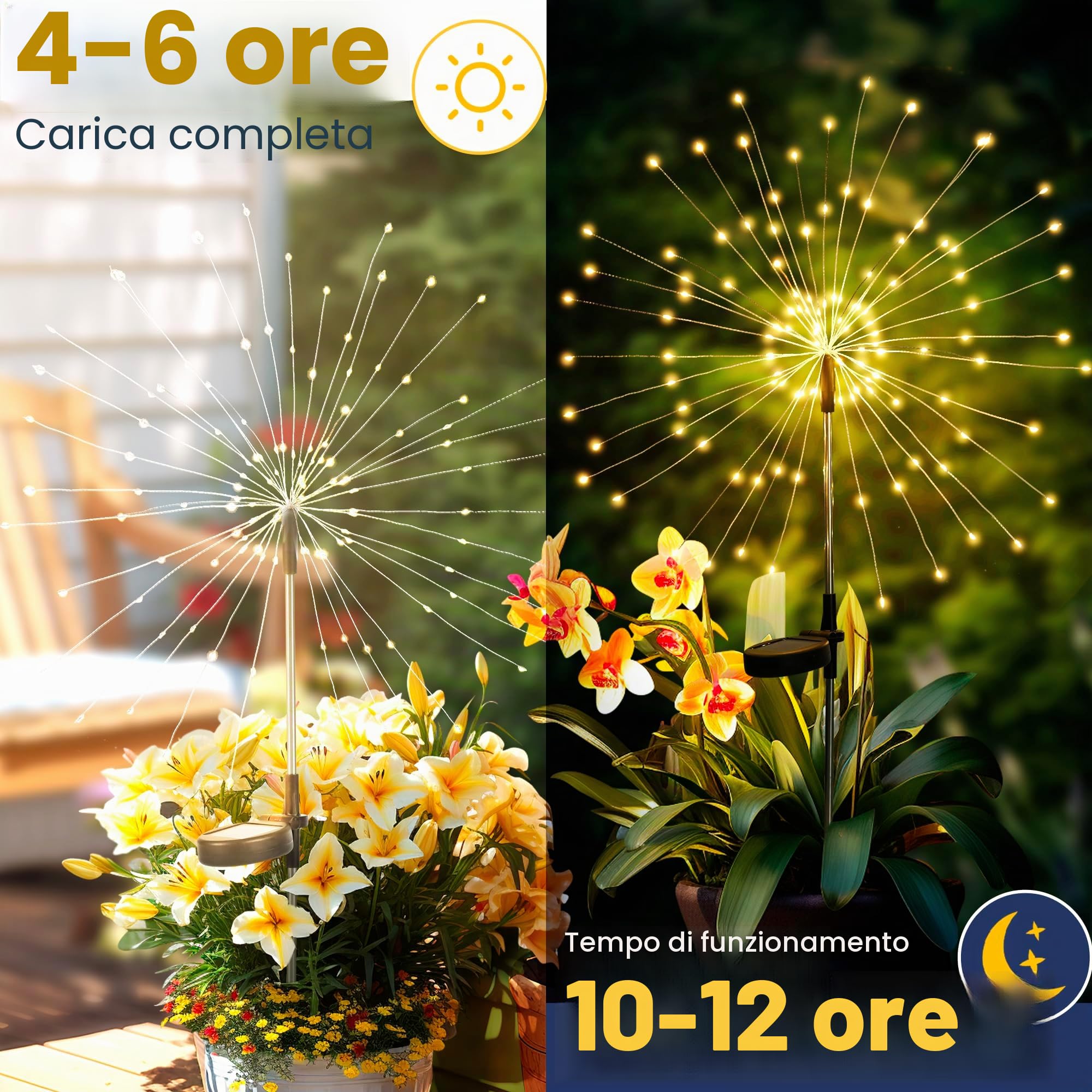 GIGALUMI Luci solari da giardino per esterni, luci solari per fuochi d'artificio 120 LED 4 pezzi, luci a stella impermeabili per cortile prato festa patio decorazione,bianco caldo