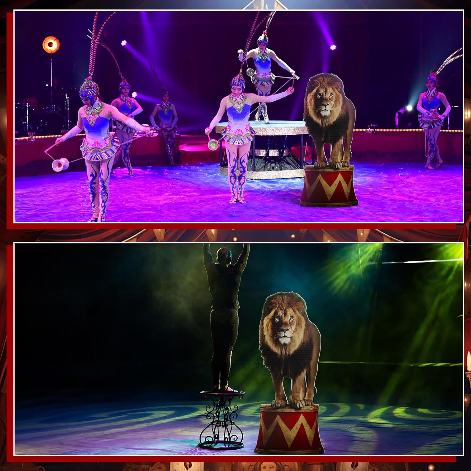 Roowest 5.3 Feet Circus Lion Stand up Cardboard Cutout Life Size Circus Carnival Theme Party Decoration Backdrop Photo Props Stand up Cardboard for VBS Carnival Clown Birthday Party Supply