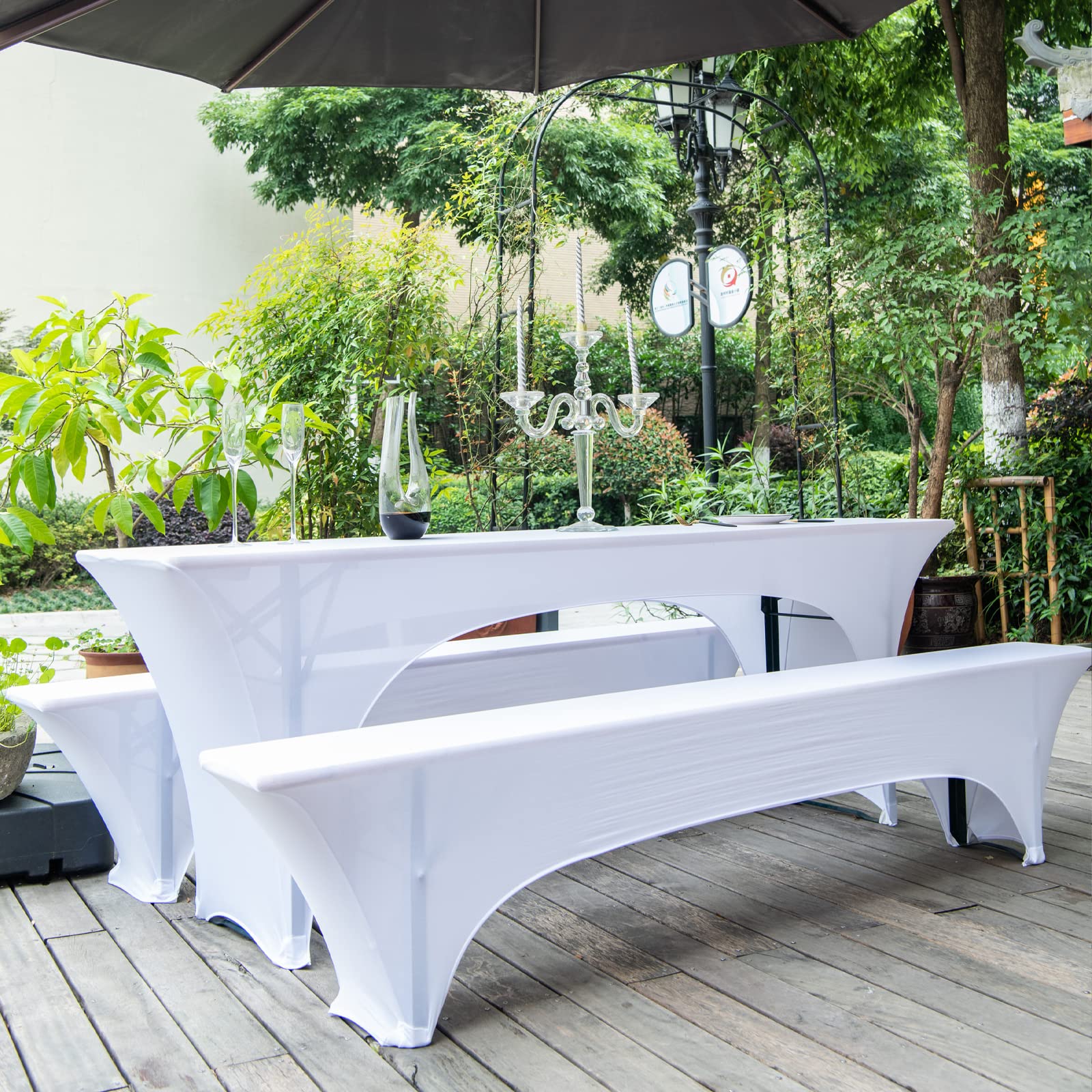 EBETA E Lot de 3 housse élastiques pour table à bière et nappe, largeur 70 cm, housses extensibles pour ensembles de chapiteau, bancs de bière blancs (70 cm)