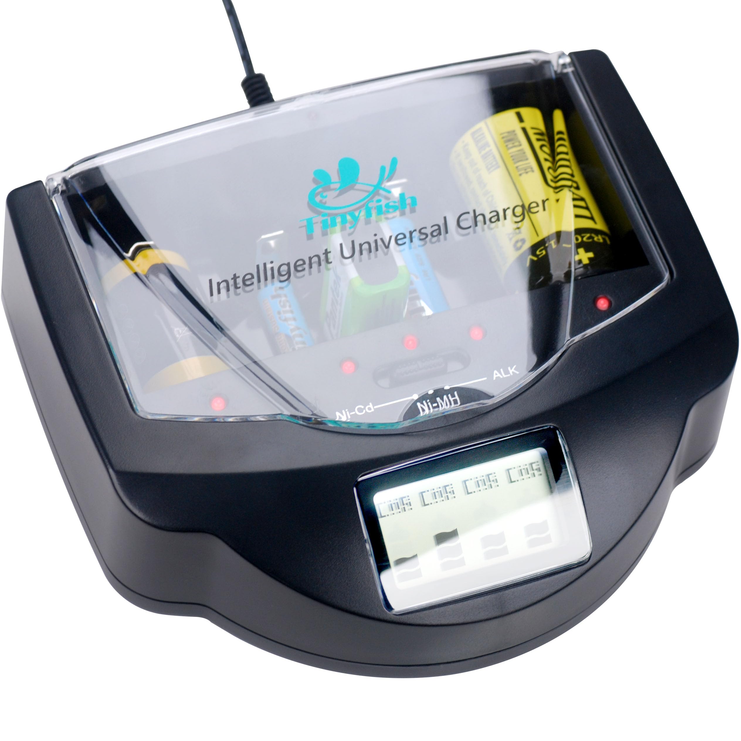 Alkaline Battery Charger|NiCd Discharge|NiCd Charger|NiMh Charger|Universal Battery Charger| Universal Fast Chargers for Size AA, AAA, C, D, 9V Batteries Tinyfish PPU9600 Black (No Cells)
