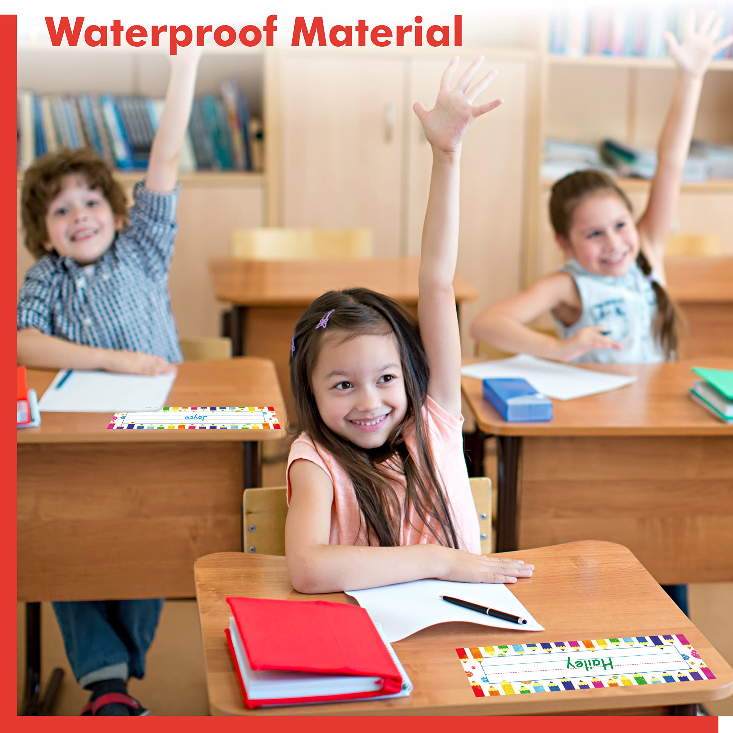 40 Stück Schreibtisch-Namensschilder, doppelseitige PET-Folie, löschbar und wiederverwendbar, traditionelle Manuskript-Namensschilder, Klassenzimmer-Dekoration für Schüler (24cm x 7cm)