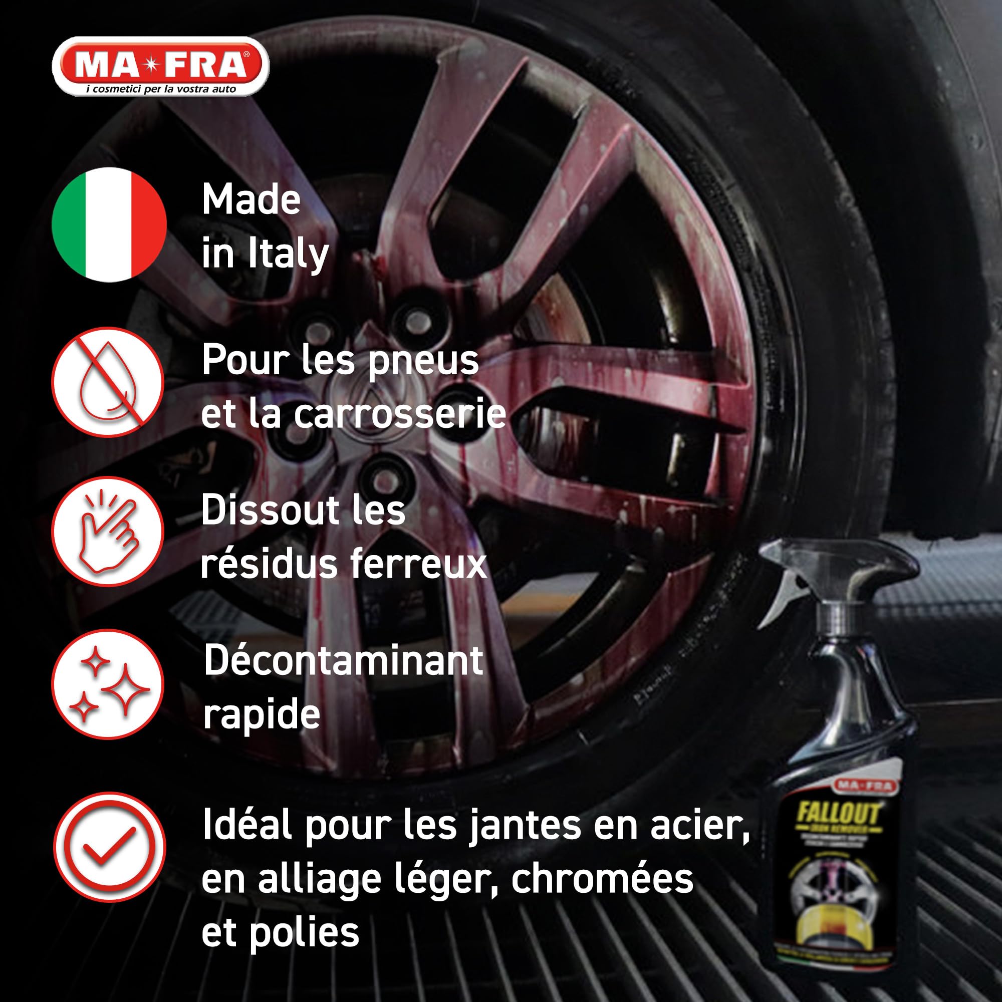 Mafra, Fallout Iron Remover, décontaminant rapide, élimine les résidus de fer sur la carrosserie et les jantes en alliage, emballage de 4500 ml