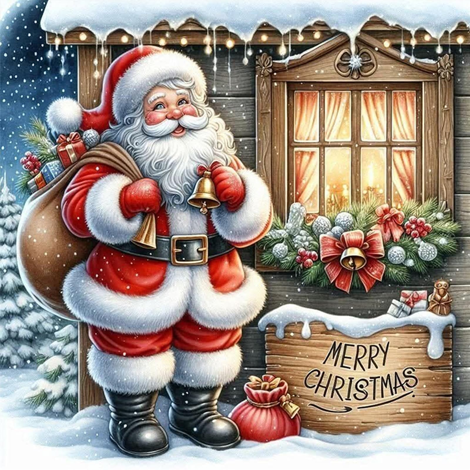 Poetrydraw Jolly Santa Full 11Ct Diy Stamped Embroidery Needlepoint Starter Kits 17.71X17.71inch Cross Stitch Art And Crafts Kits For Beginners Adults Home Decor (Jolly Santa)