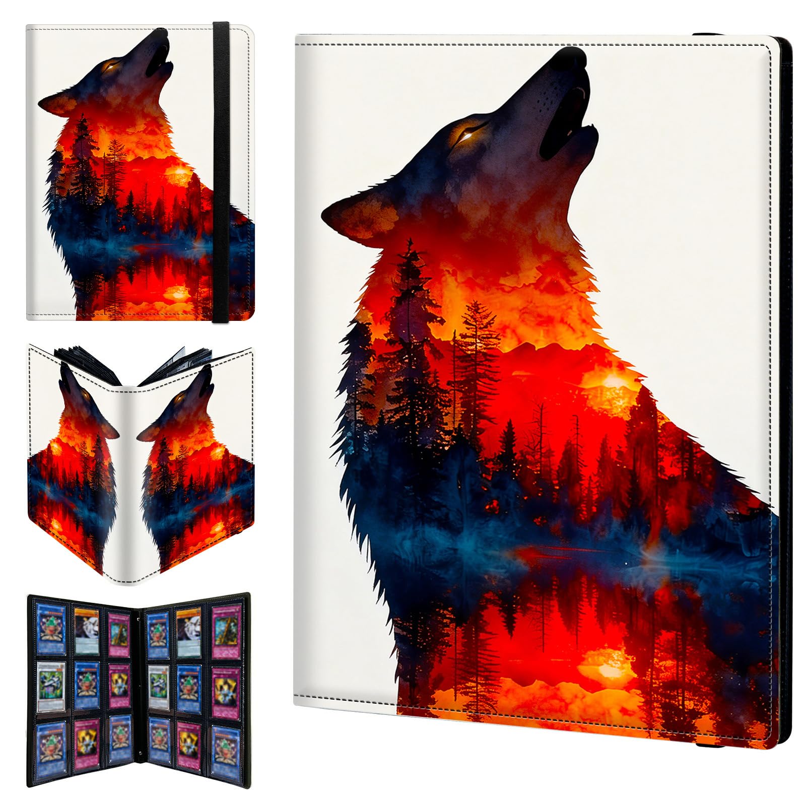 9 Pocket Trading Card Binder 720 Side Loading Pocket Album with Wolfs Forest Tree Pattern Design Card Binder for Sports Cards & Game Cards — image 1