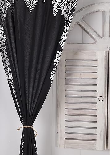 Miniatura 4 de Madhu International Juego de 2 cortinas bohemias  Cortina india de algodón hecha a mano  Cortina con bolsillo para barra  Panel de cortina de