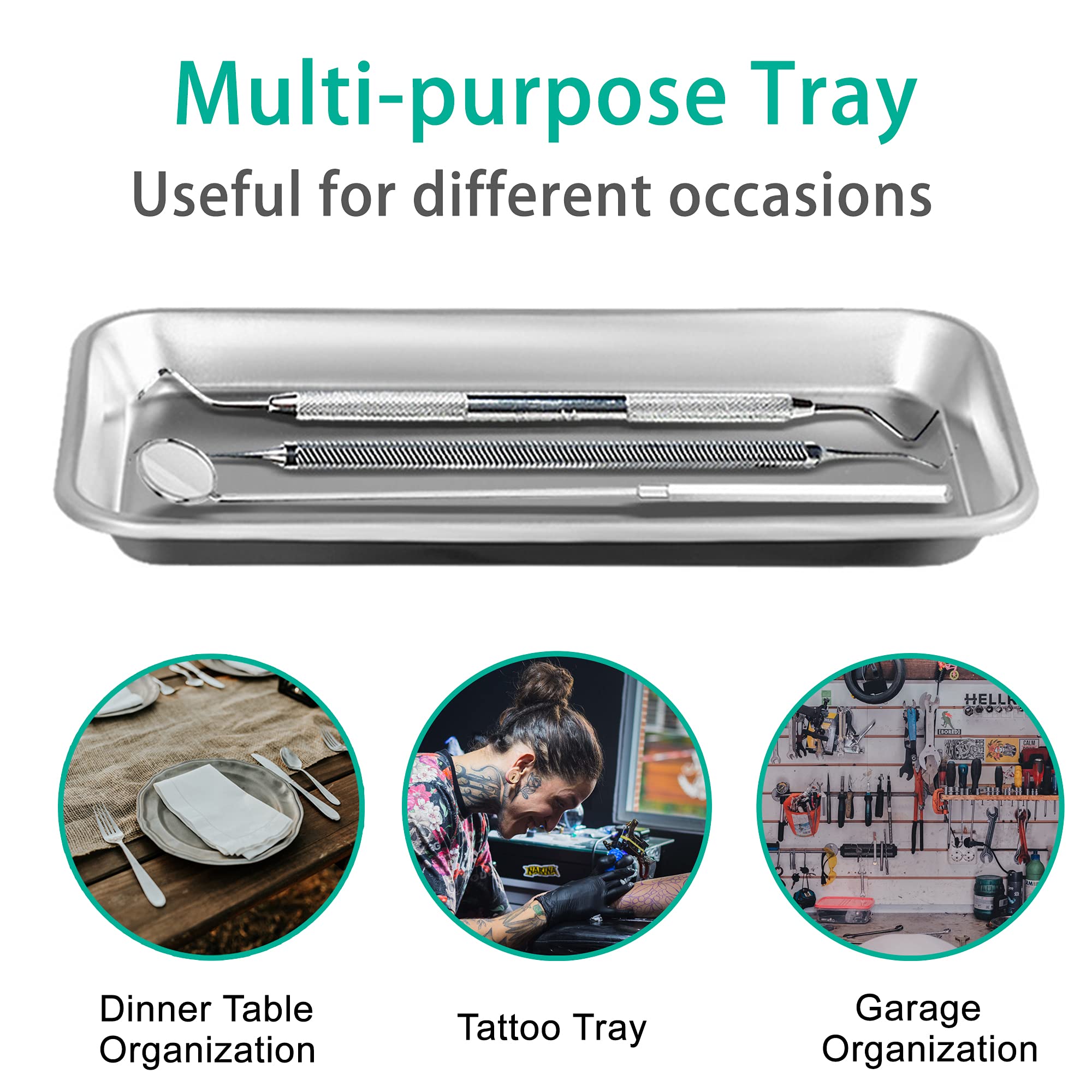 Yzurbu 6 x Metalltablett aus Staniless-Stahl für Tattoos, Badezimmer, Laborinstrumente