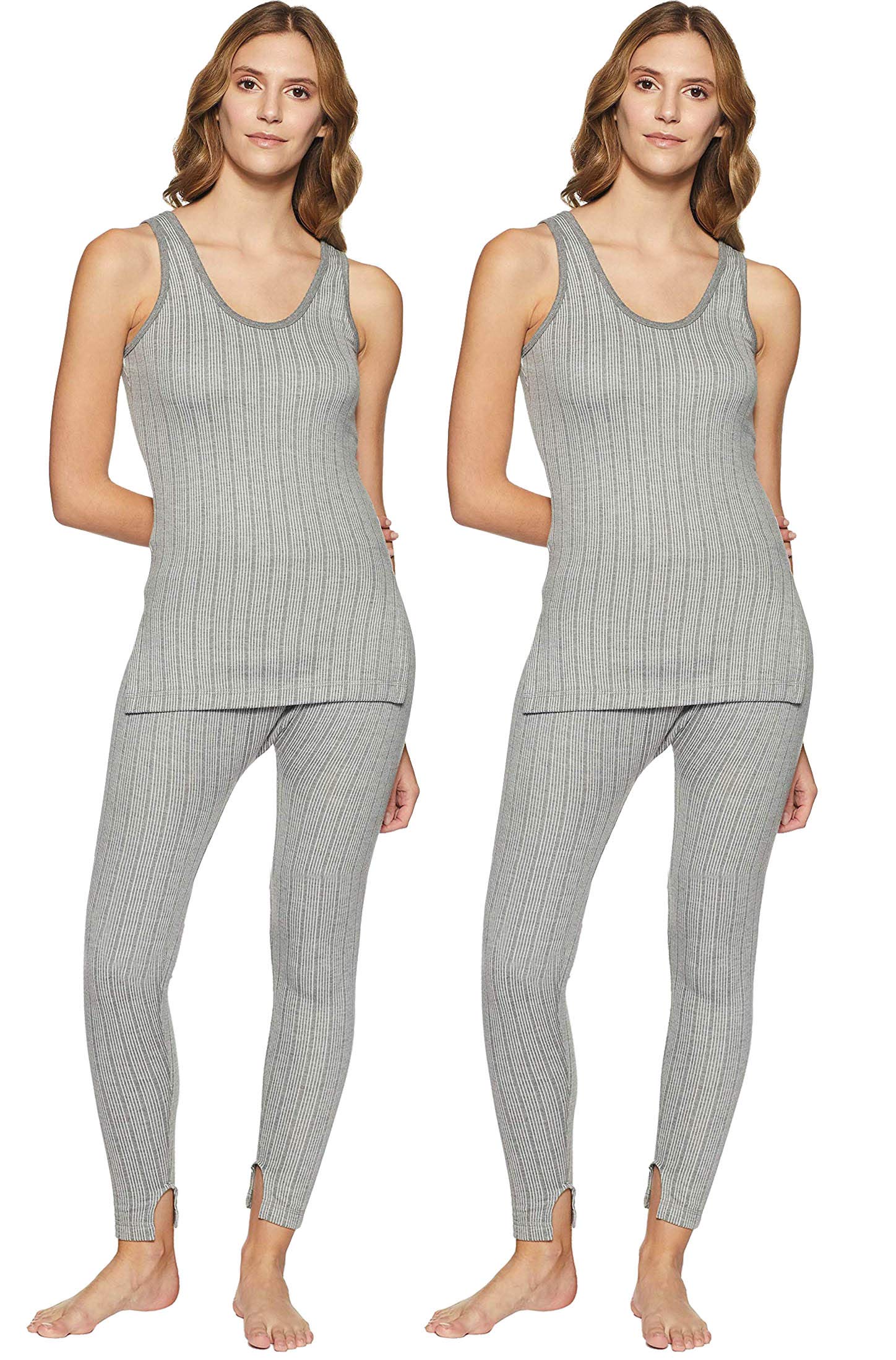 Round Neck Sleeveless Grey Camisole Upper and Lower Thermal Set for Women - Pack of 2 (#DS-UpprLwrSet-100cm)-image-14