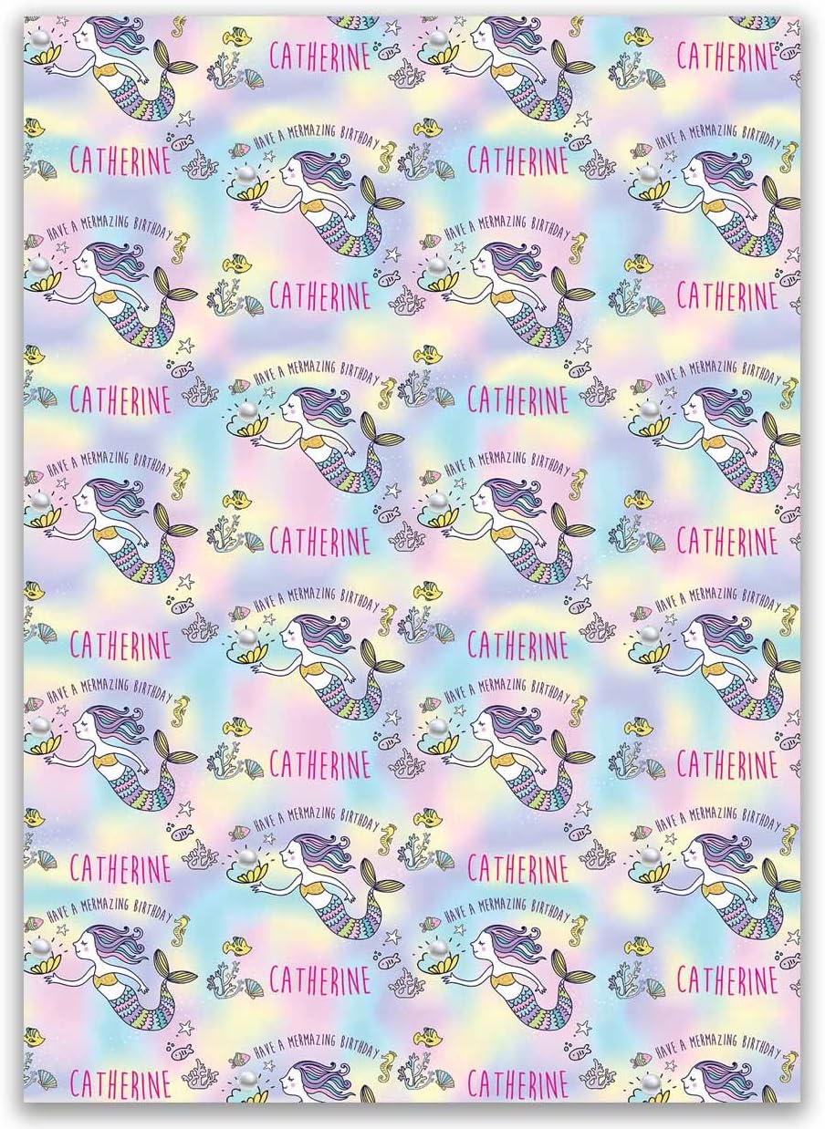 Paper Themes Girls Birthday Wrapping Paper Personalised Gift Wrap - Mermaid and Pearl