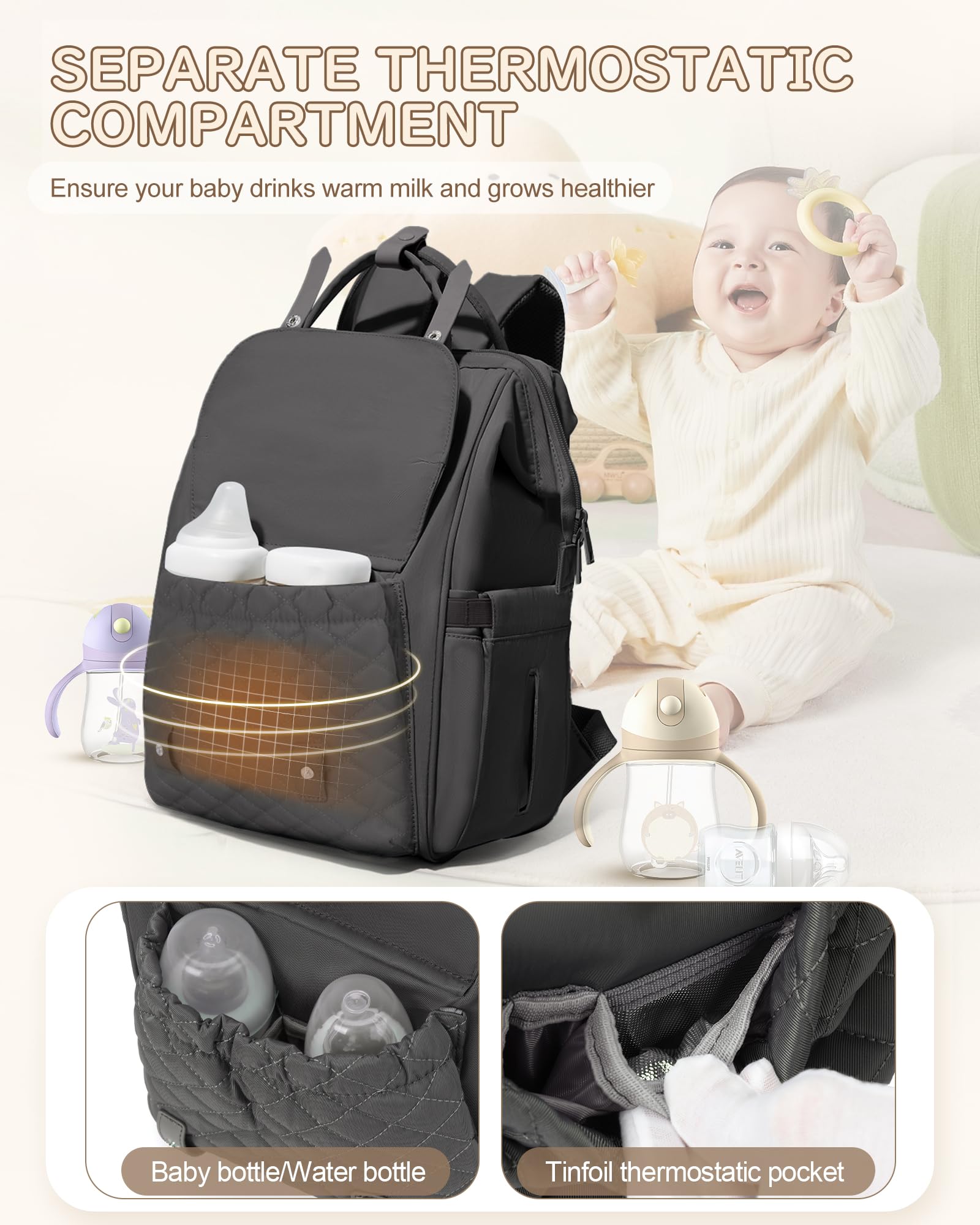 BOXSAM Zaino Mamma, Zaino Fasciatoio Mamma Multifunzione Impermeabile, Zaino cambio Neonato Grande Capacità, Zaino Passeggino Universale