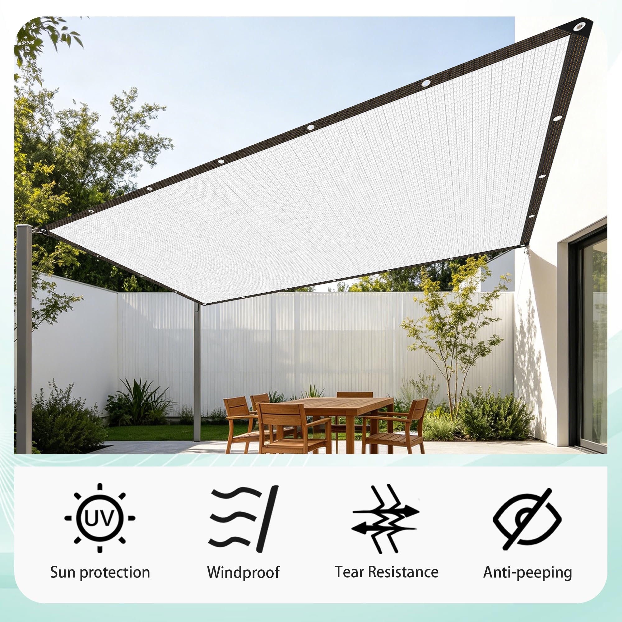 Aluminiowa Tkanina Zacieniająca Z Przelotkami 360 x 500 cm Przeciwsłoneczna Tkanina Na Cień Ogrodowy Z Przelotkami Do Użytku Zewnątrz Ogród, Samochód, Zwierzęta, Srebro