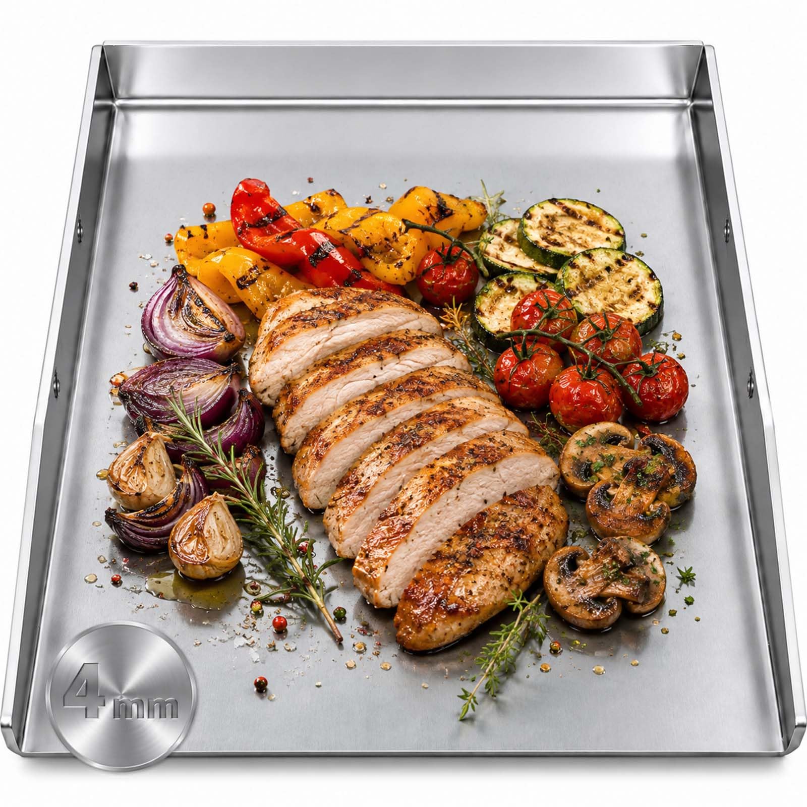 Plancha płyta grillowa, 40 x 30 cm, stal nierdzewna, 4 mm, otwarta, z