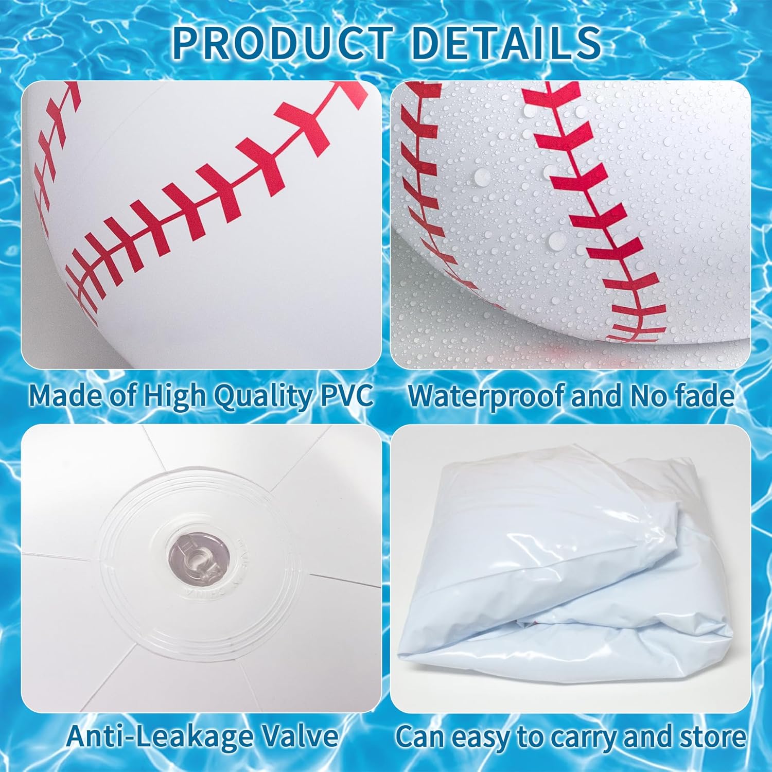 2 Pack 30 Inch Giant Inflatable Baseball Large PVC Beach Balls Toys for Pool Summer Outdoor Activity Party Decorations
